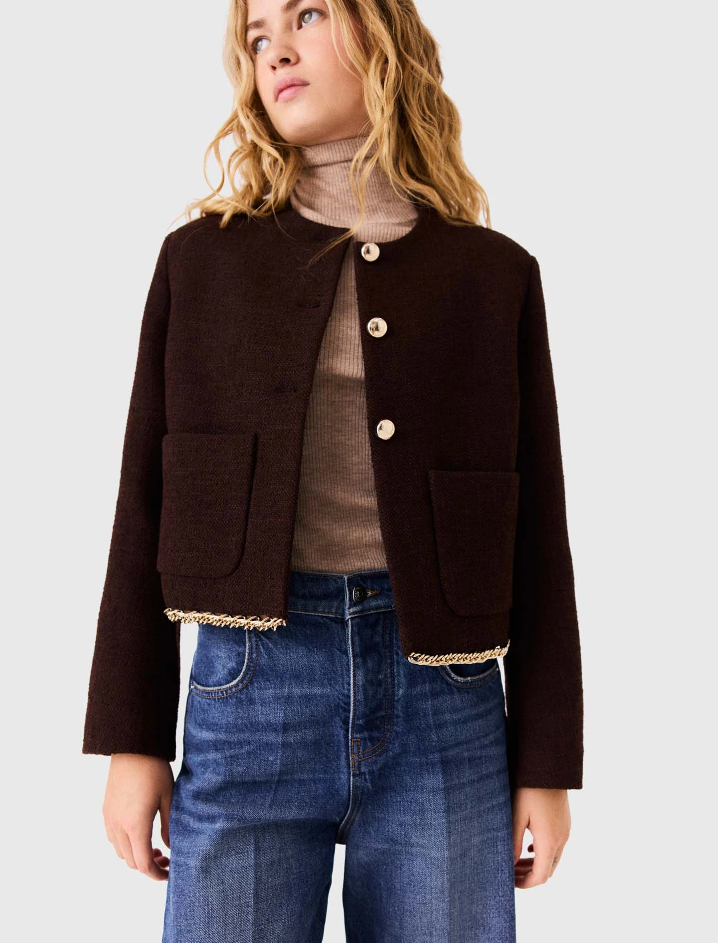 Tweed jacket with chain trim - Brown