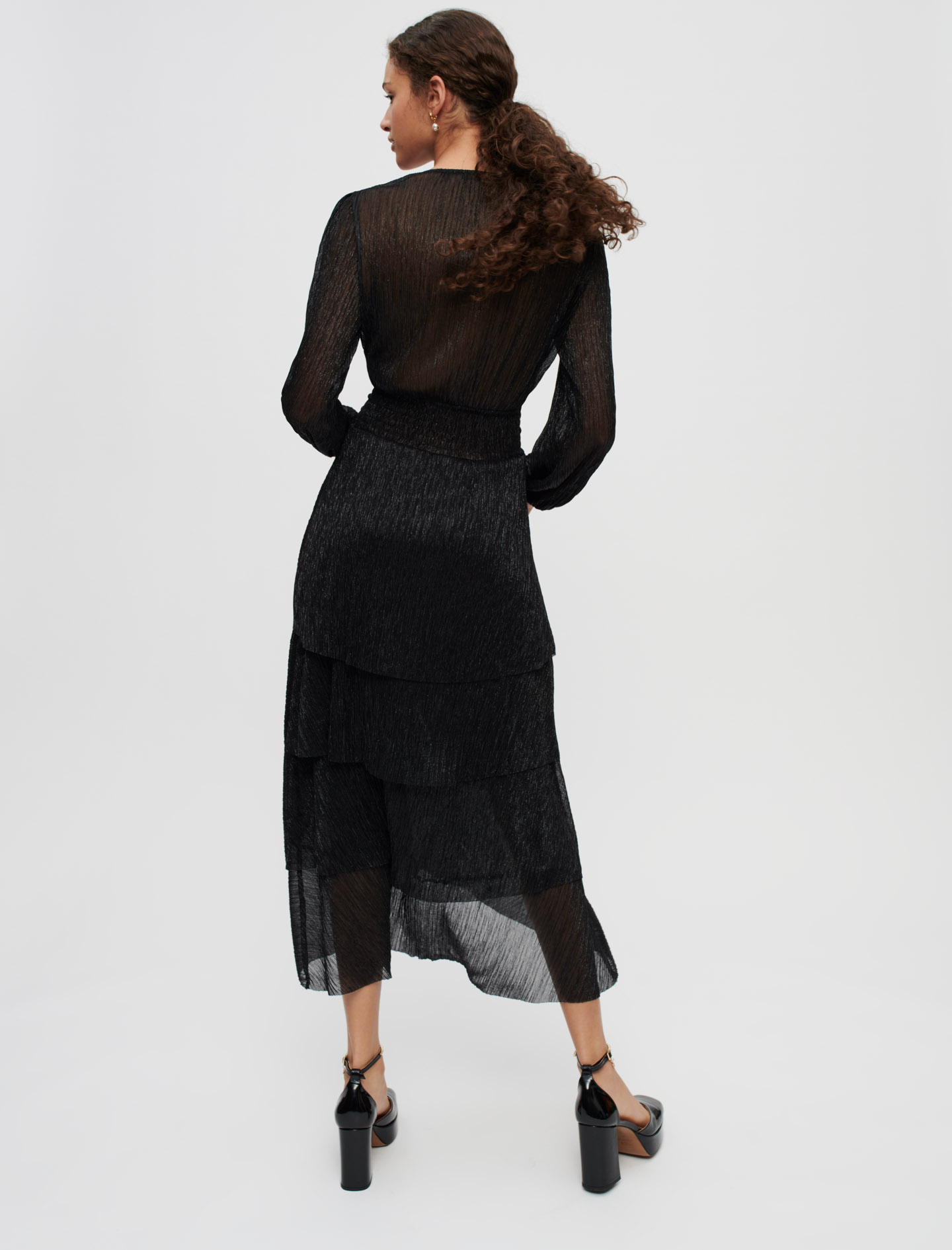  Pleated stretch lame dress with ruffles - Black 