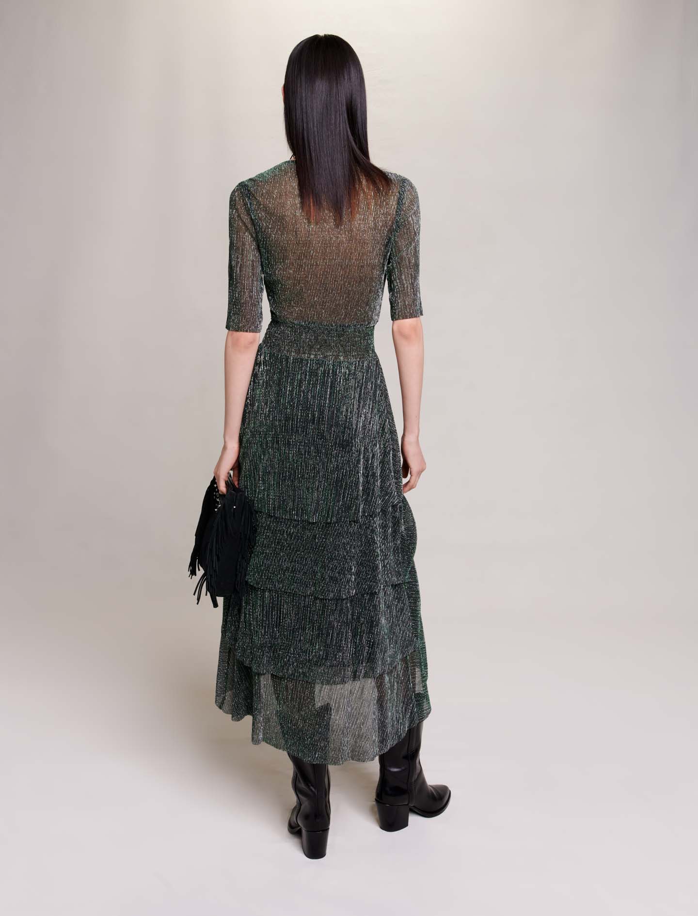 Full lamé dress with ruffles  - Green