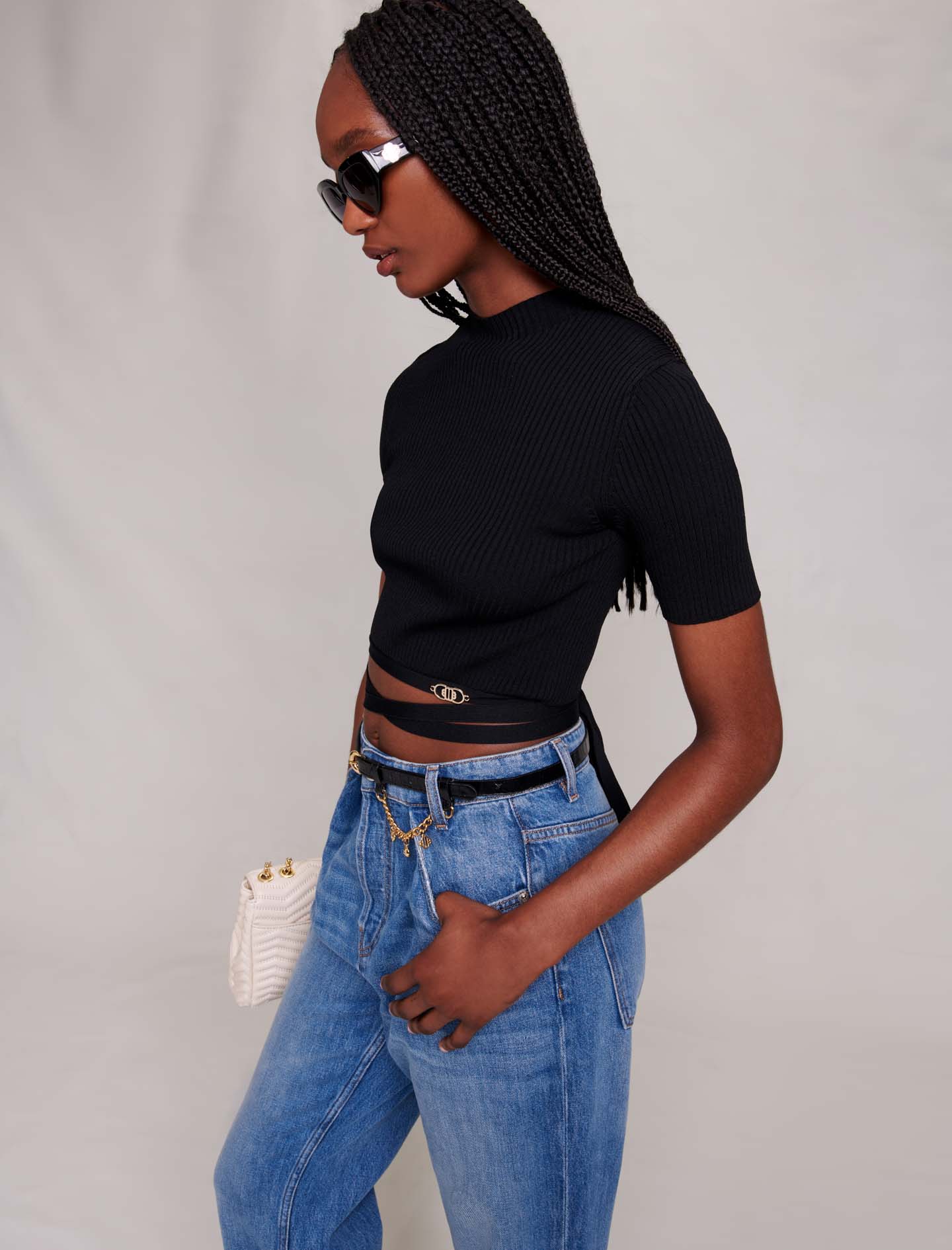 Criss crossed cropped top - Black