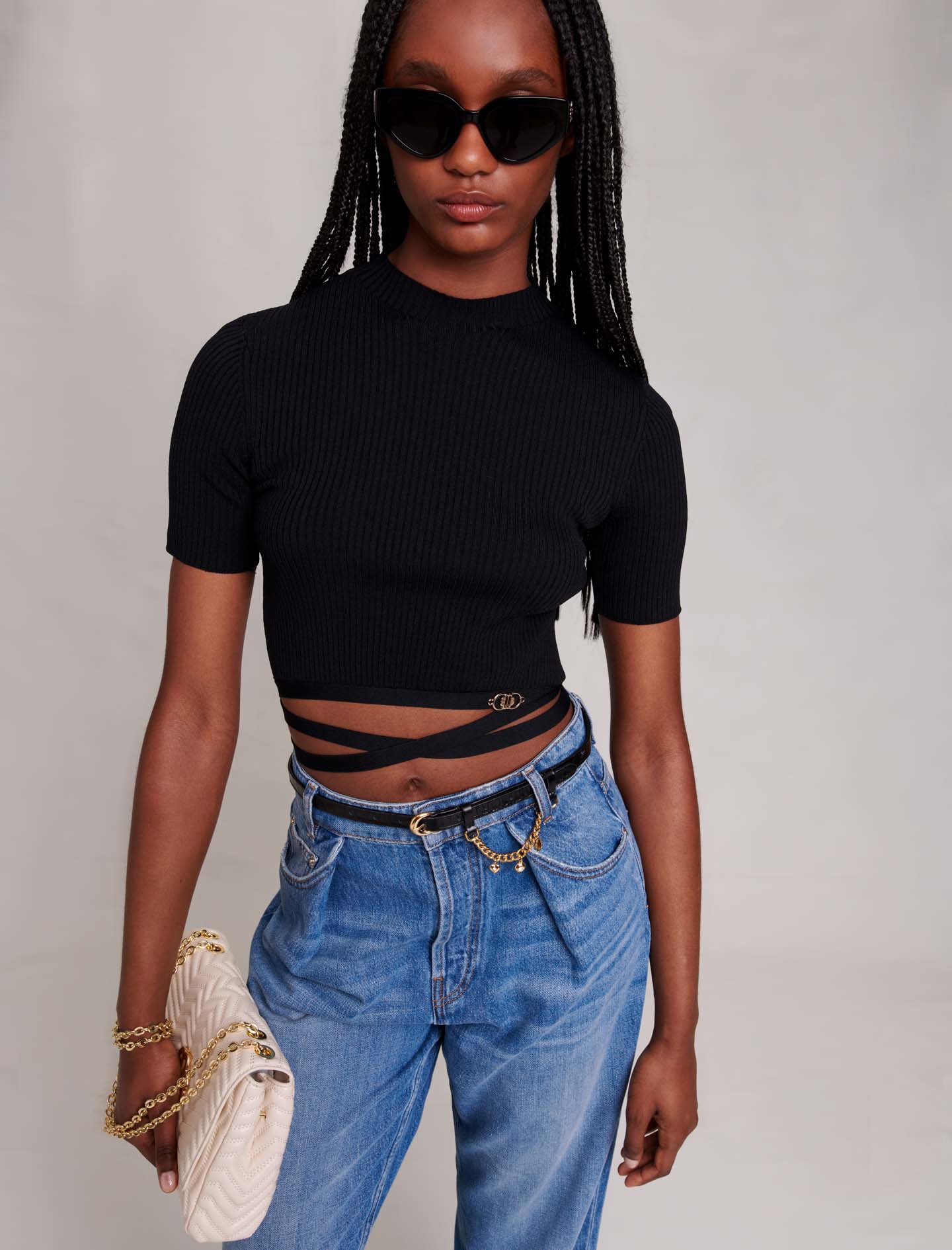 Criss crossed cropped top - Black