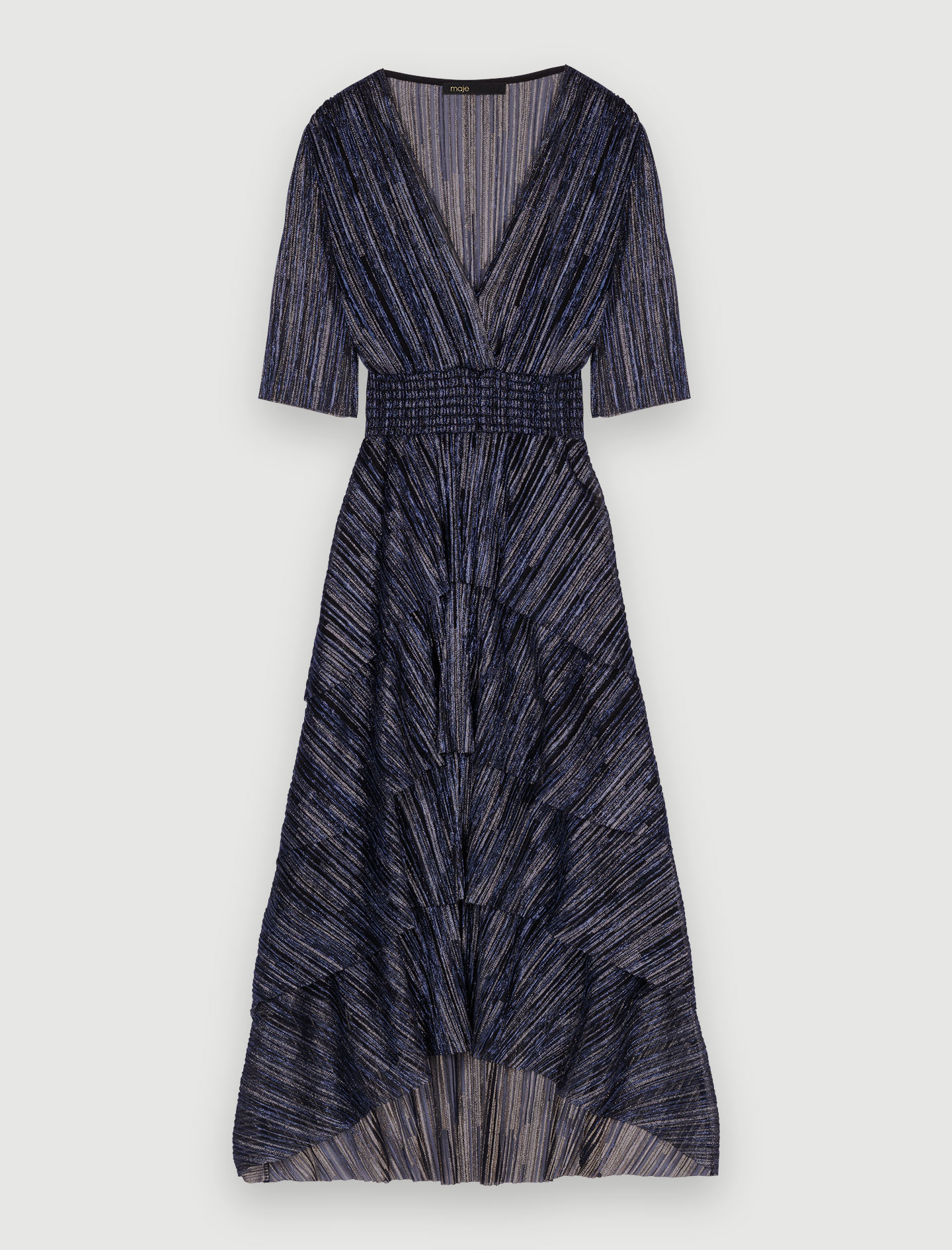 Full lamé dress with ruffles - Navy