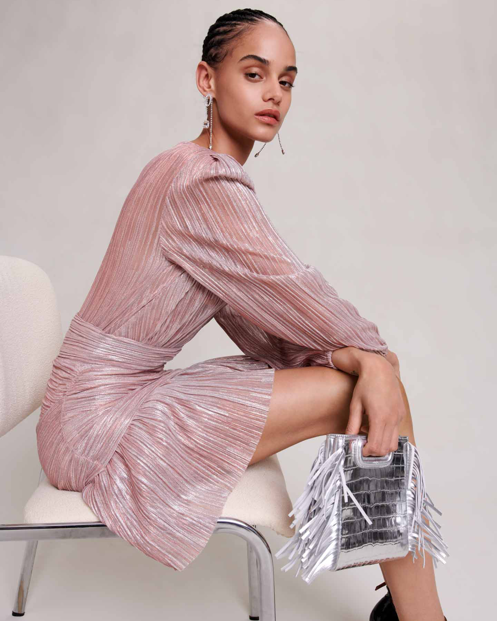 Pleated metallic fibre dress - Pink