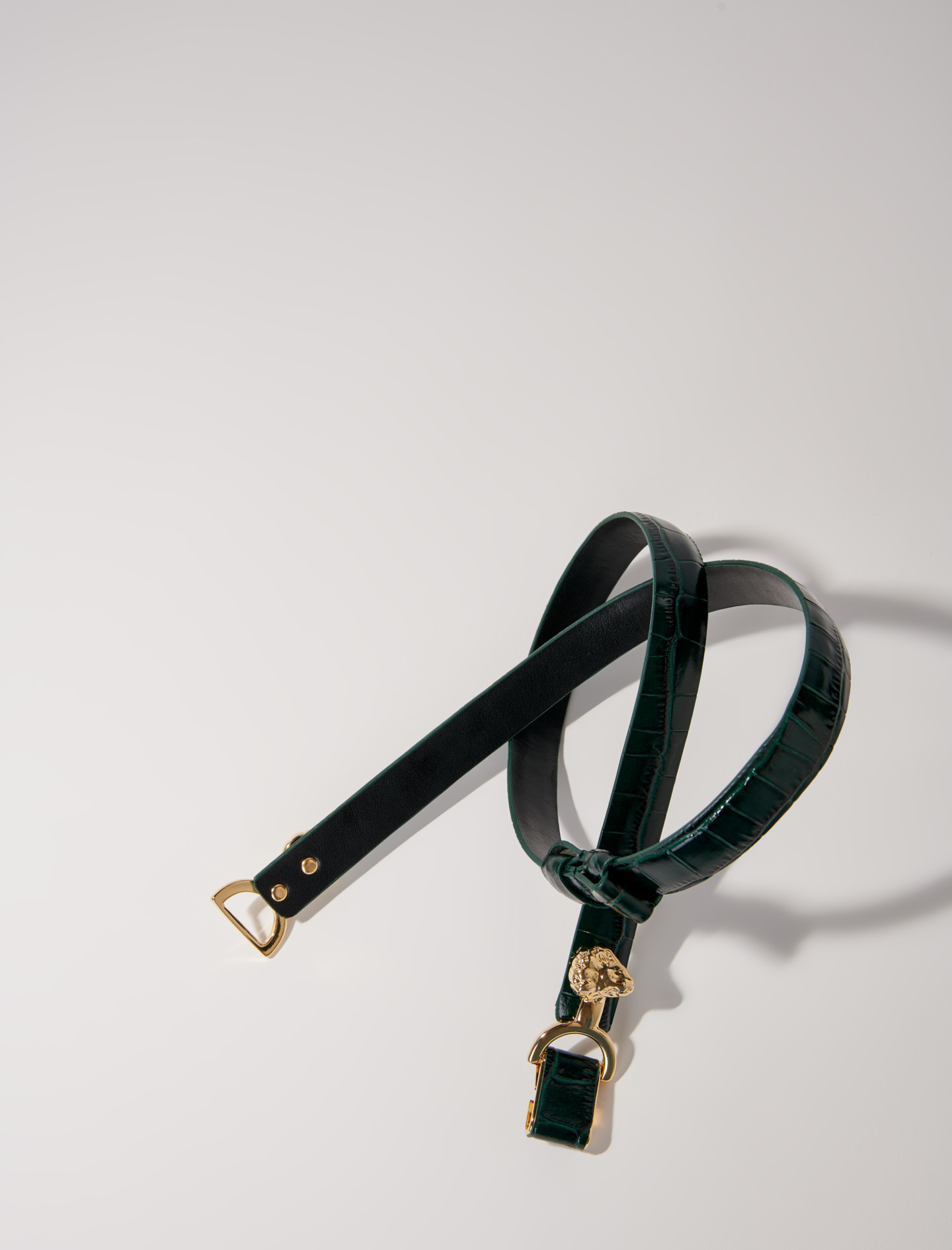 Embossed Leather and Lion Horsebit Belt - Green