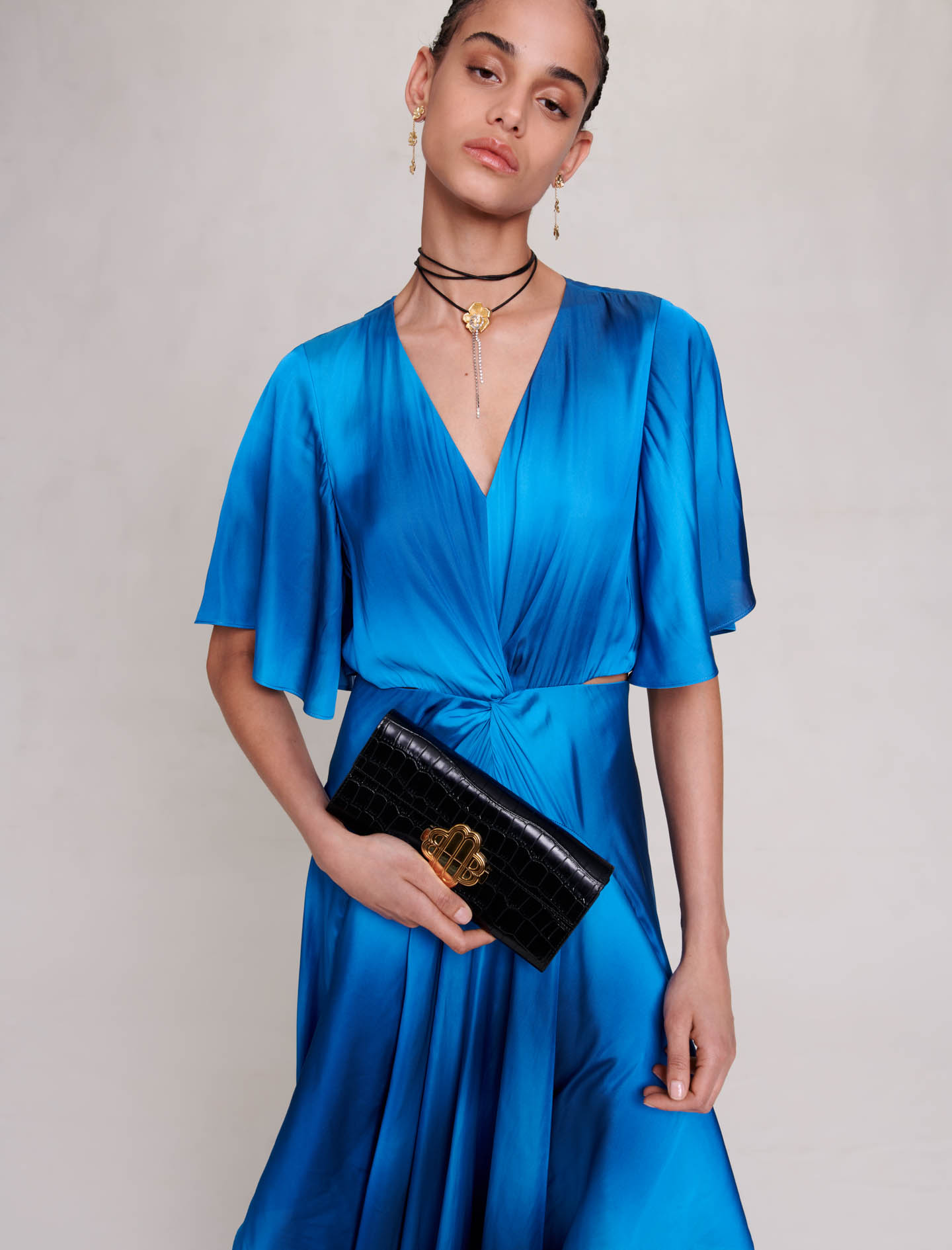 Blue Satin Maxi Dress - Blue