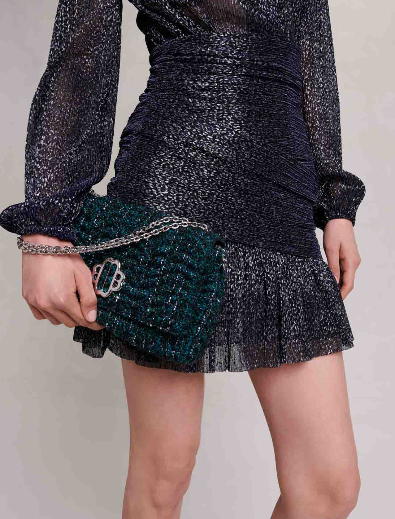 Draped Lurex Dress - Navy