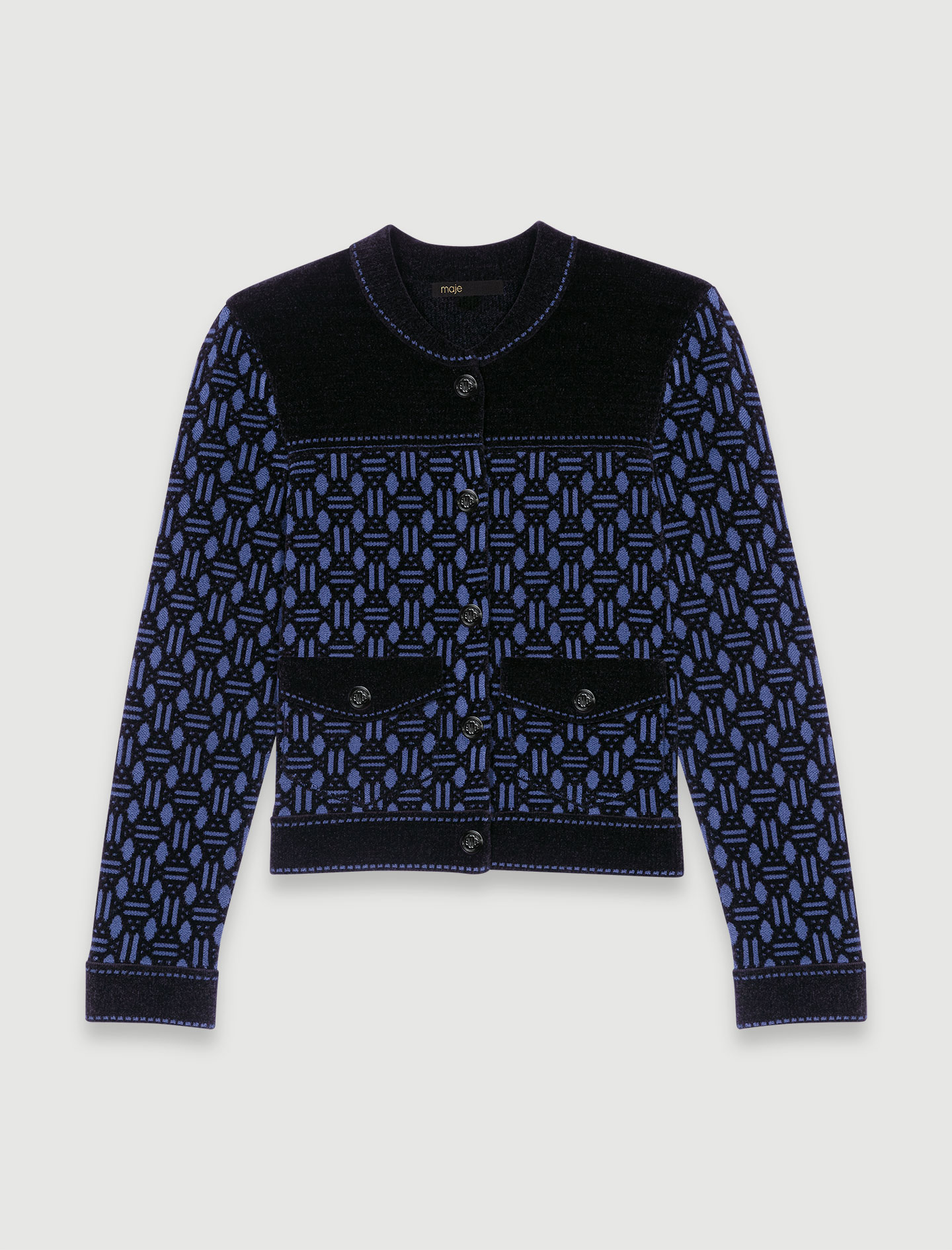 Monogram Pattern Bomber Jacket - Navy