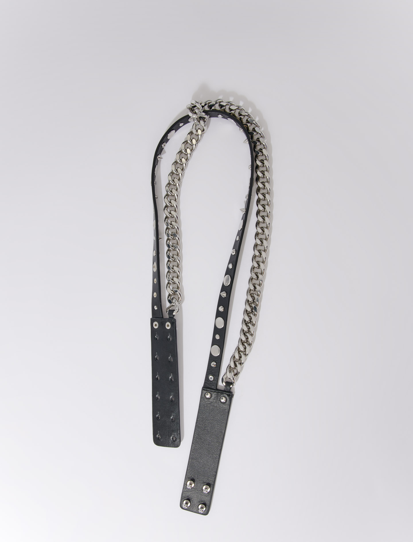 Double leather and chain belt - Black