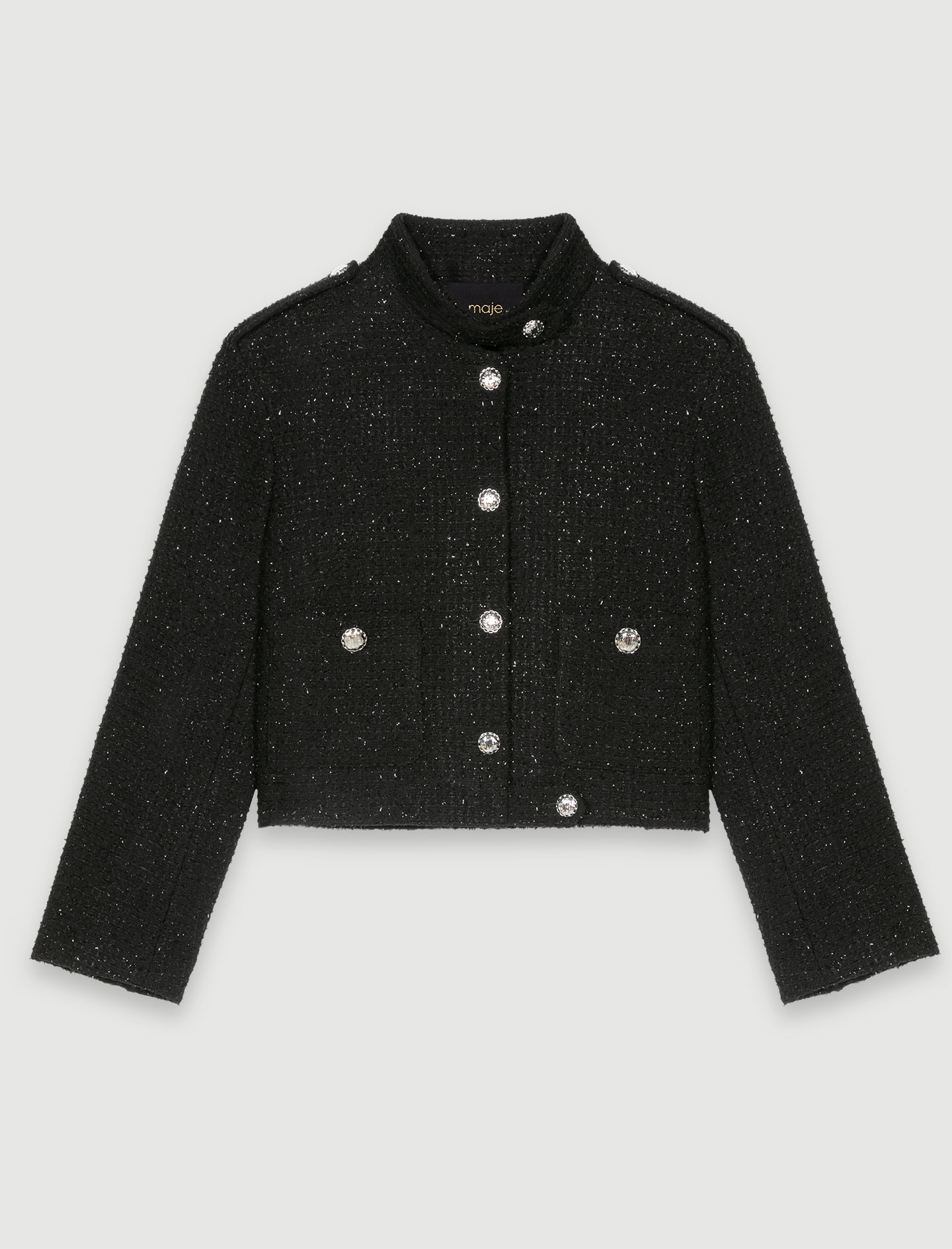 Decorative tweed cropped jacket - Black