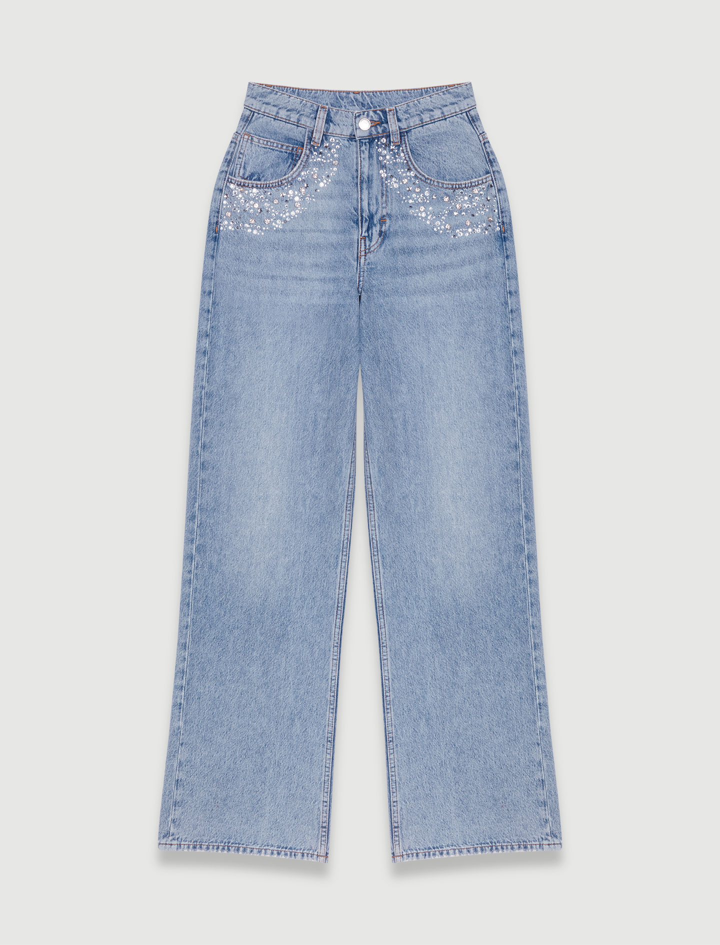 Straight leg jeans with Rhinestones - Blue