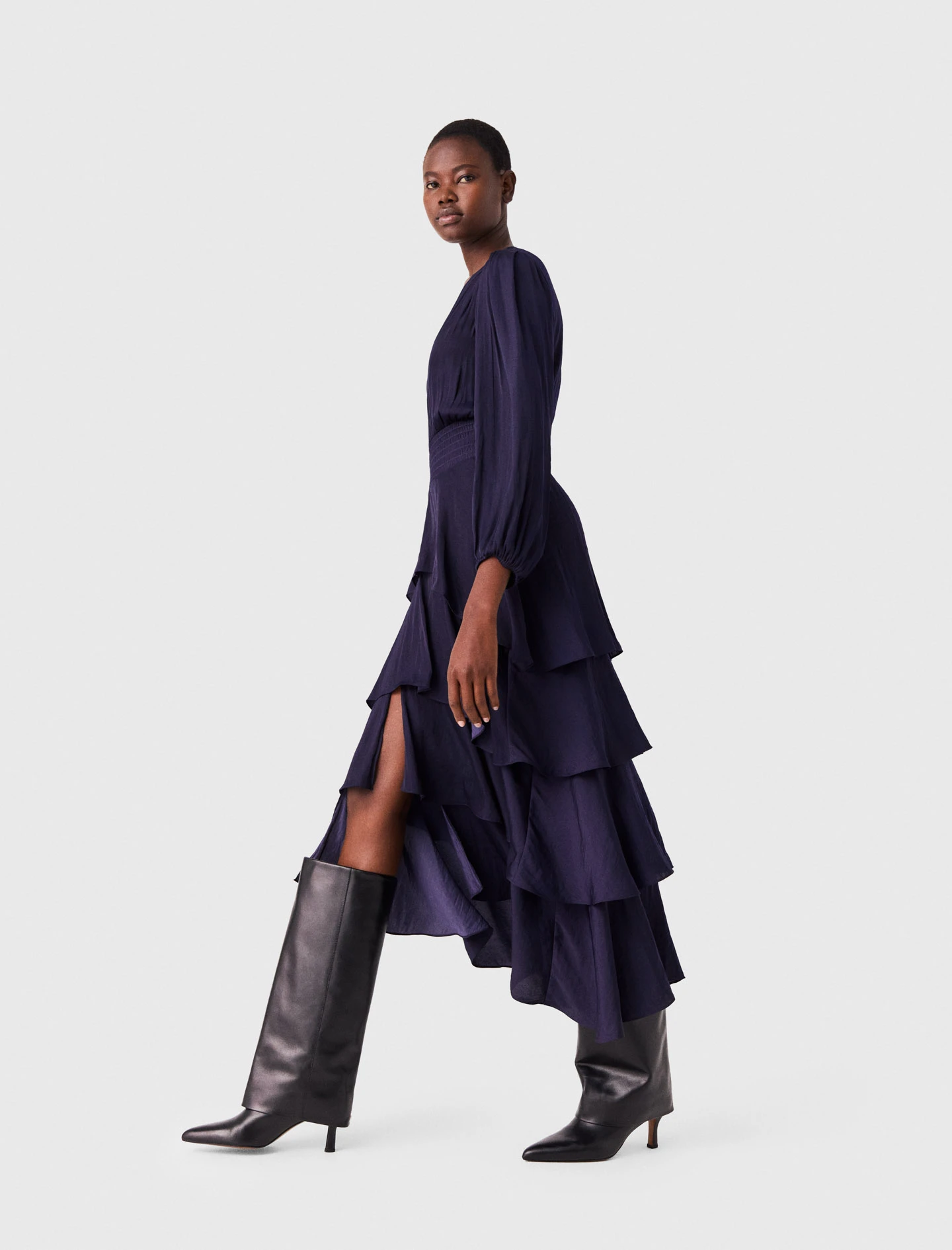 Ruffled Maxi Dress - Navy