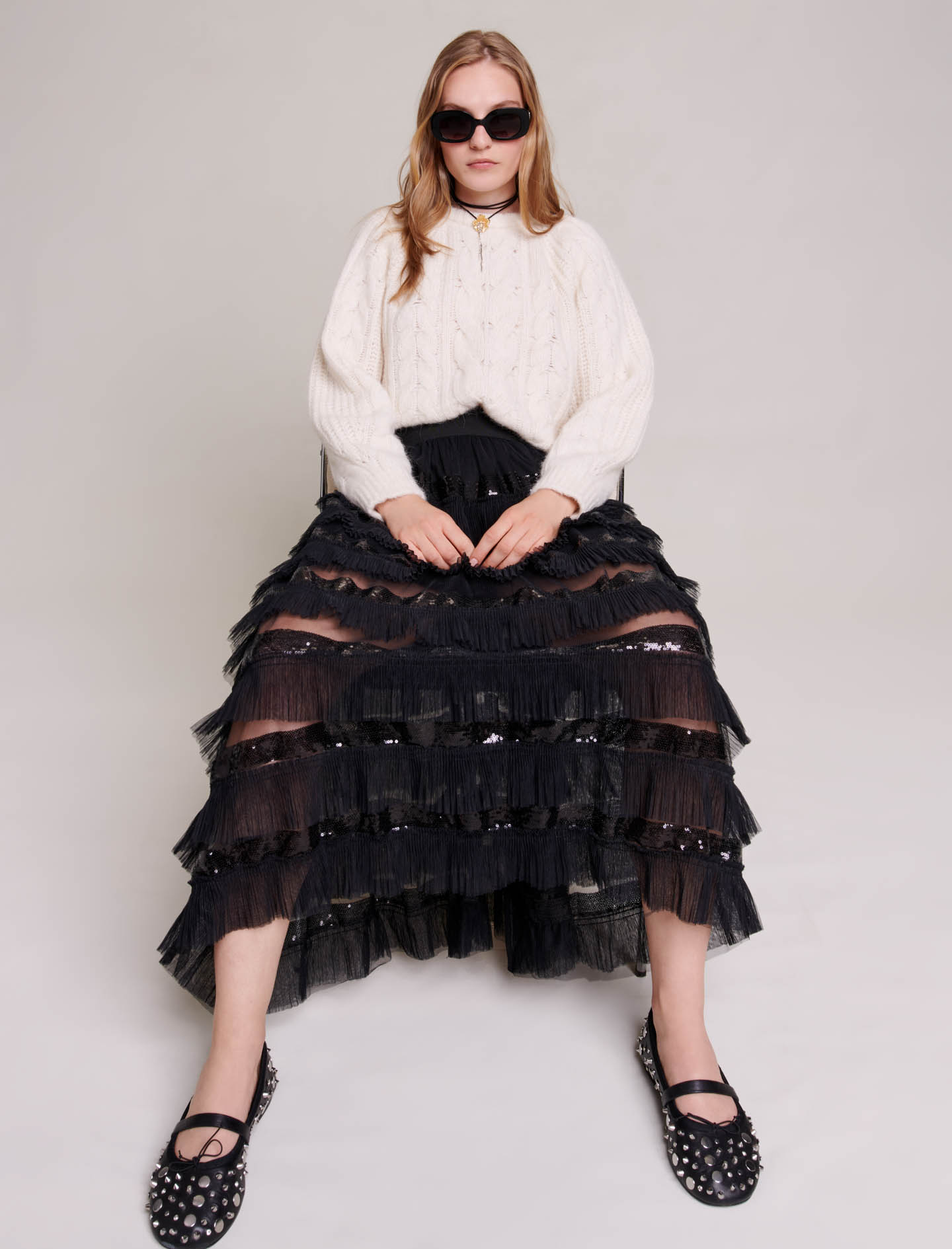 Ruffled Maxi Skirt - Black
