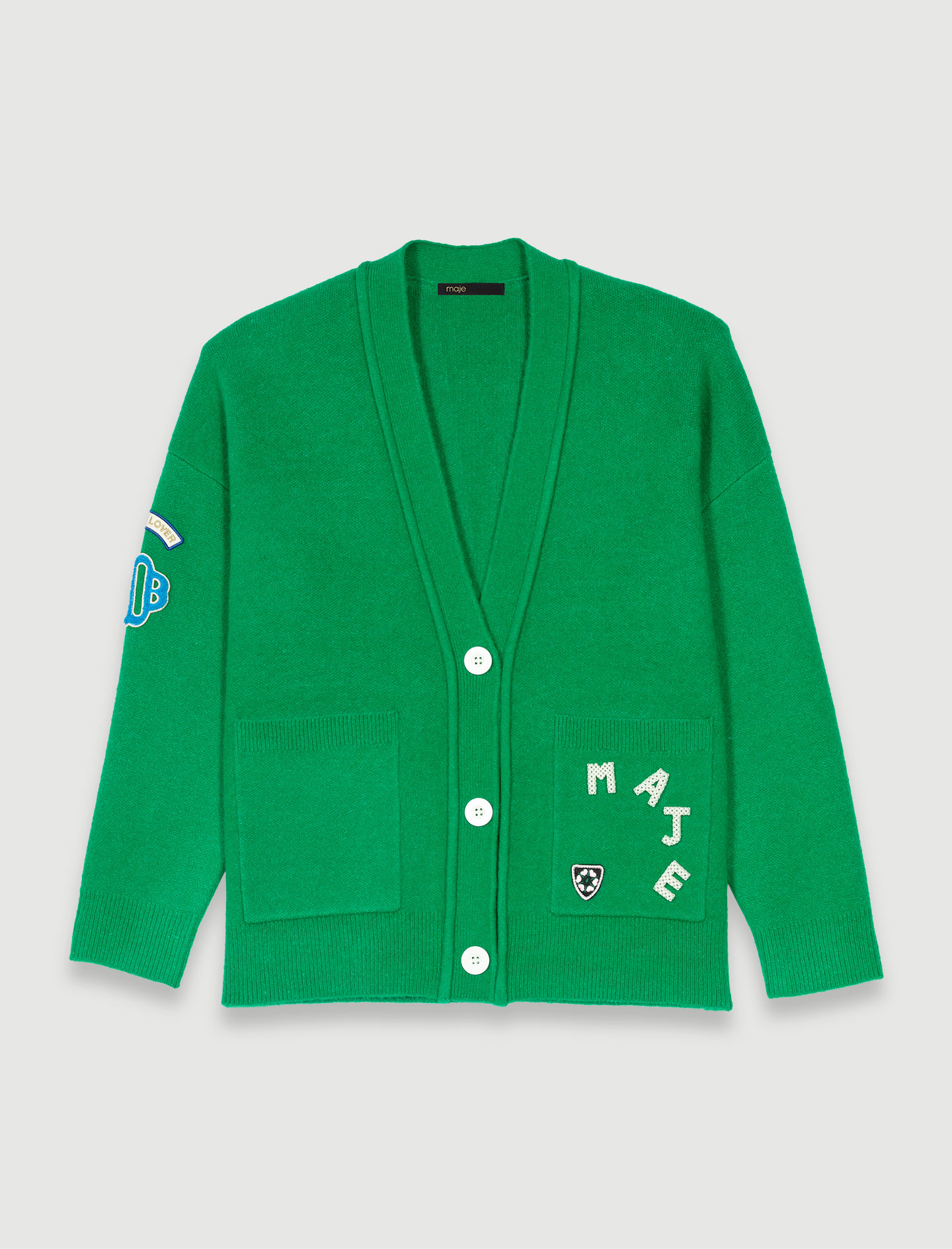 Varsity Style Knitted Cardigan - Green