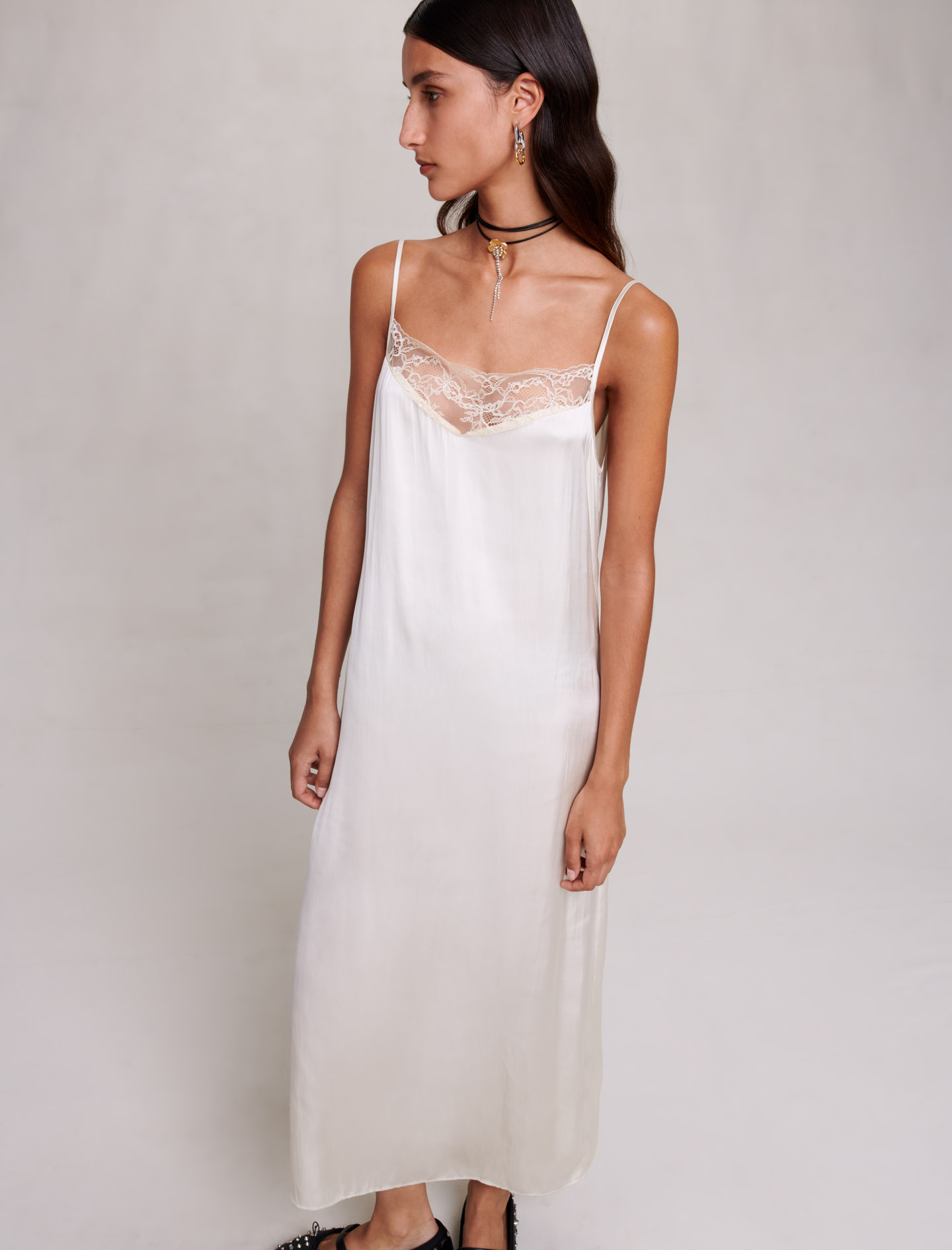 Long Satin Slip Dress - White