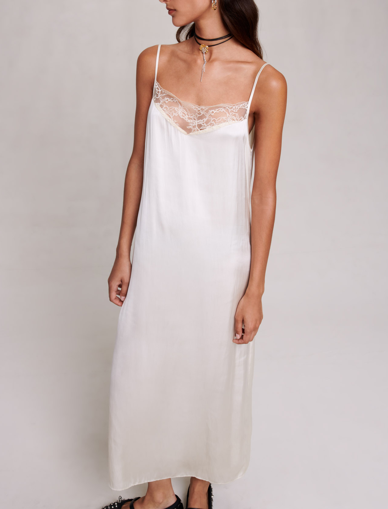 Long Satin Slip Dress - White