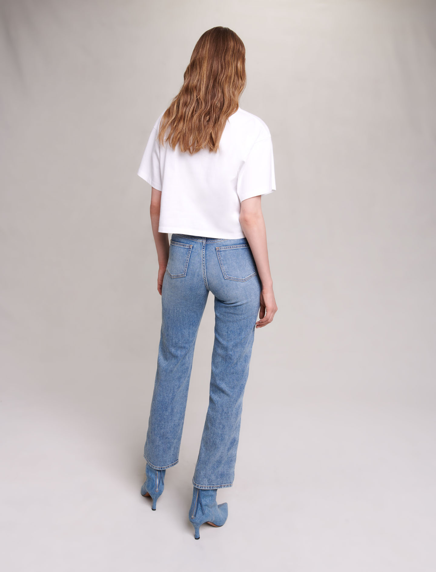 Rhinestone Butterfly Cropped Tee - White
