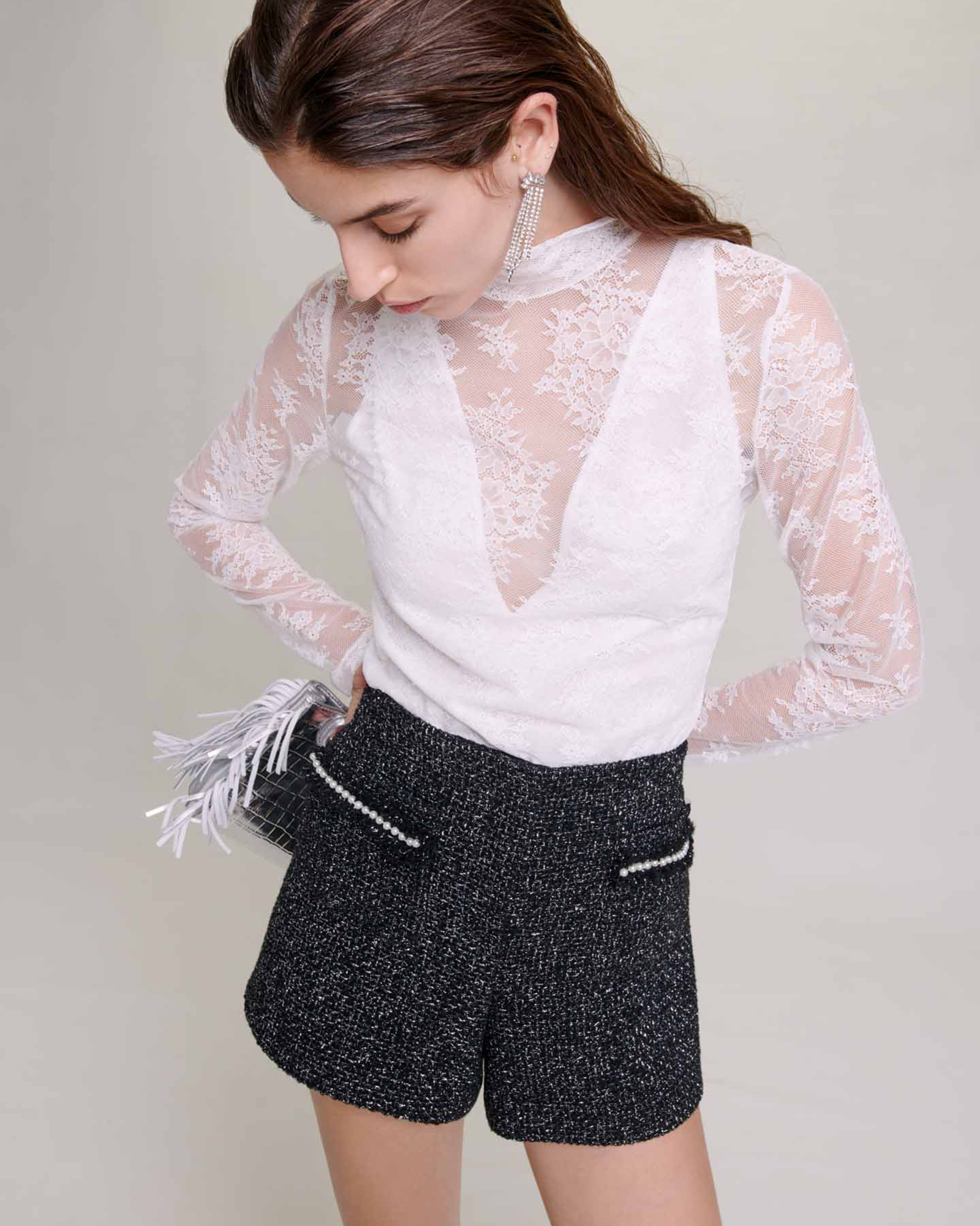 Semi sheer lace top -  White