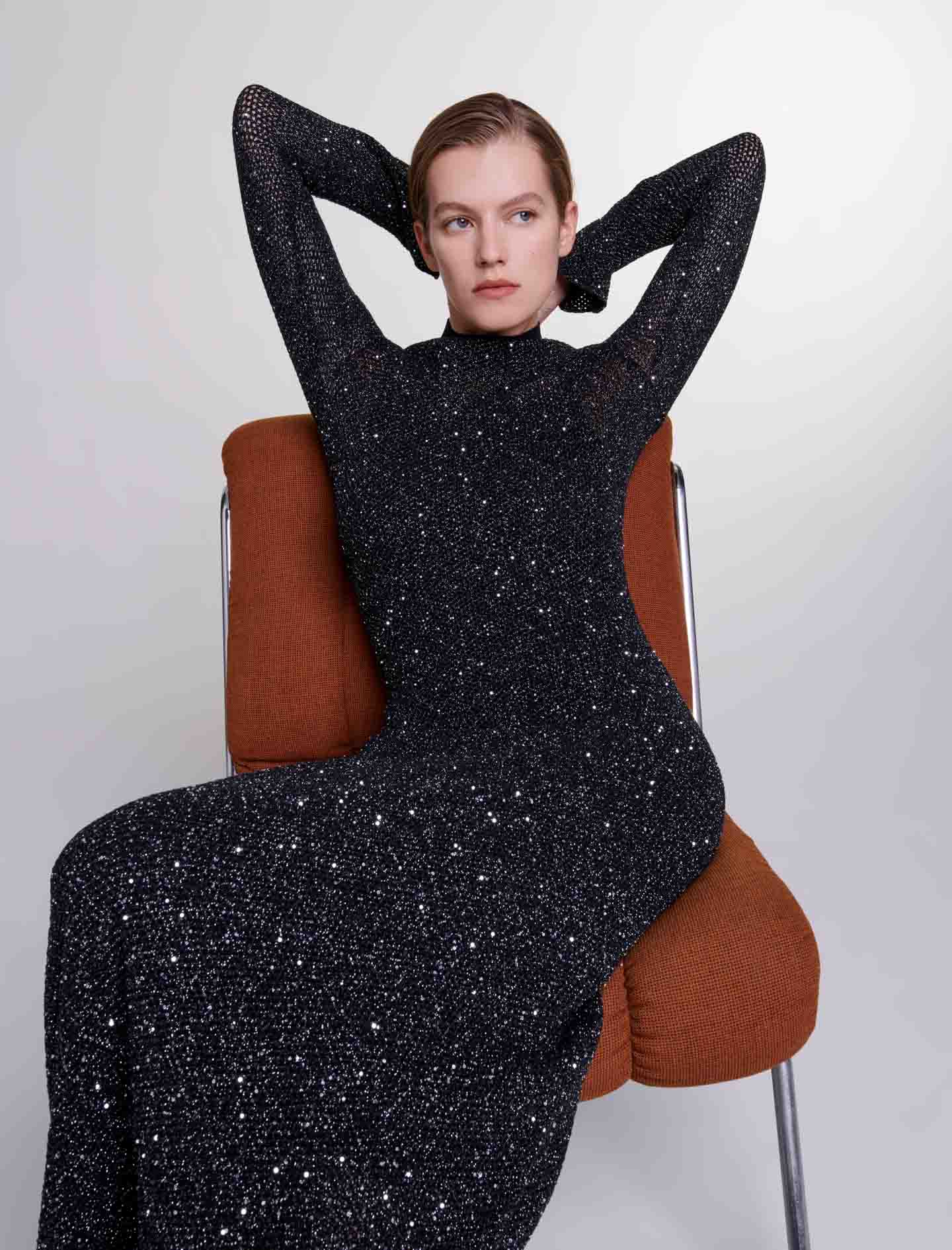 Long sequin knit dress - Black