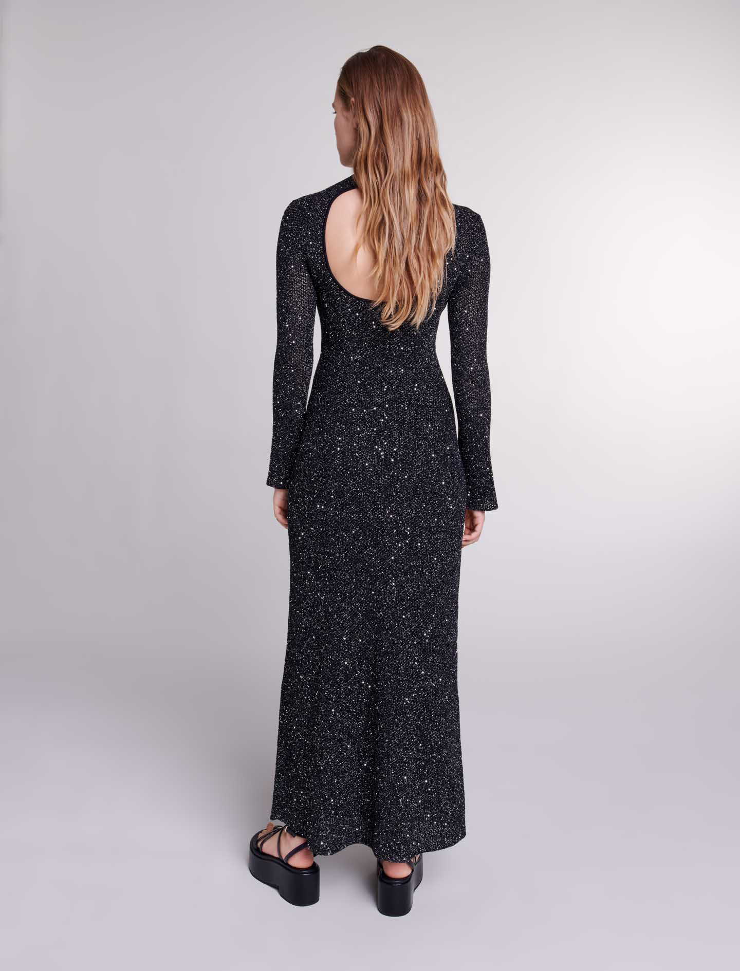 Long sequin knit dress - Black