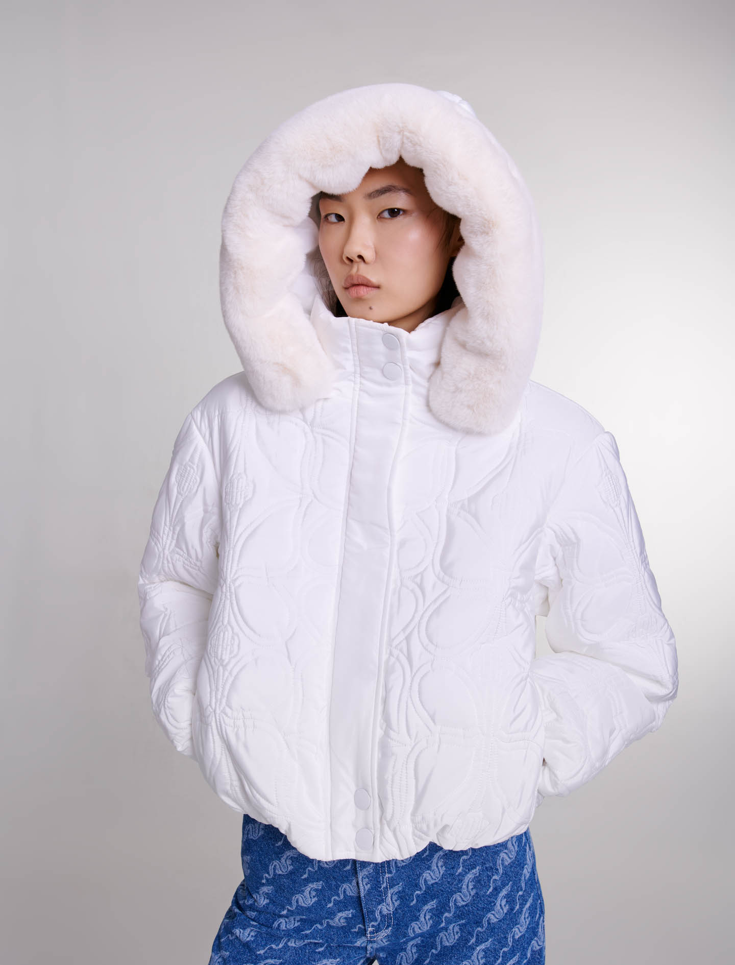 Short quilted down jacket - White