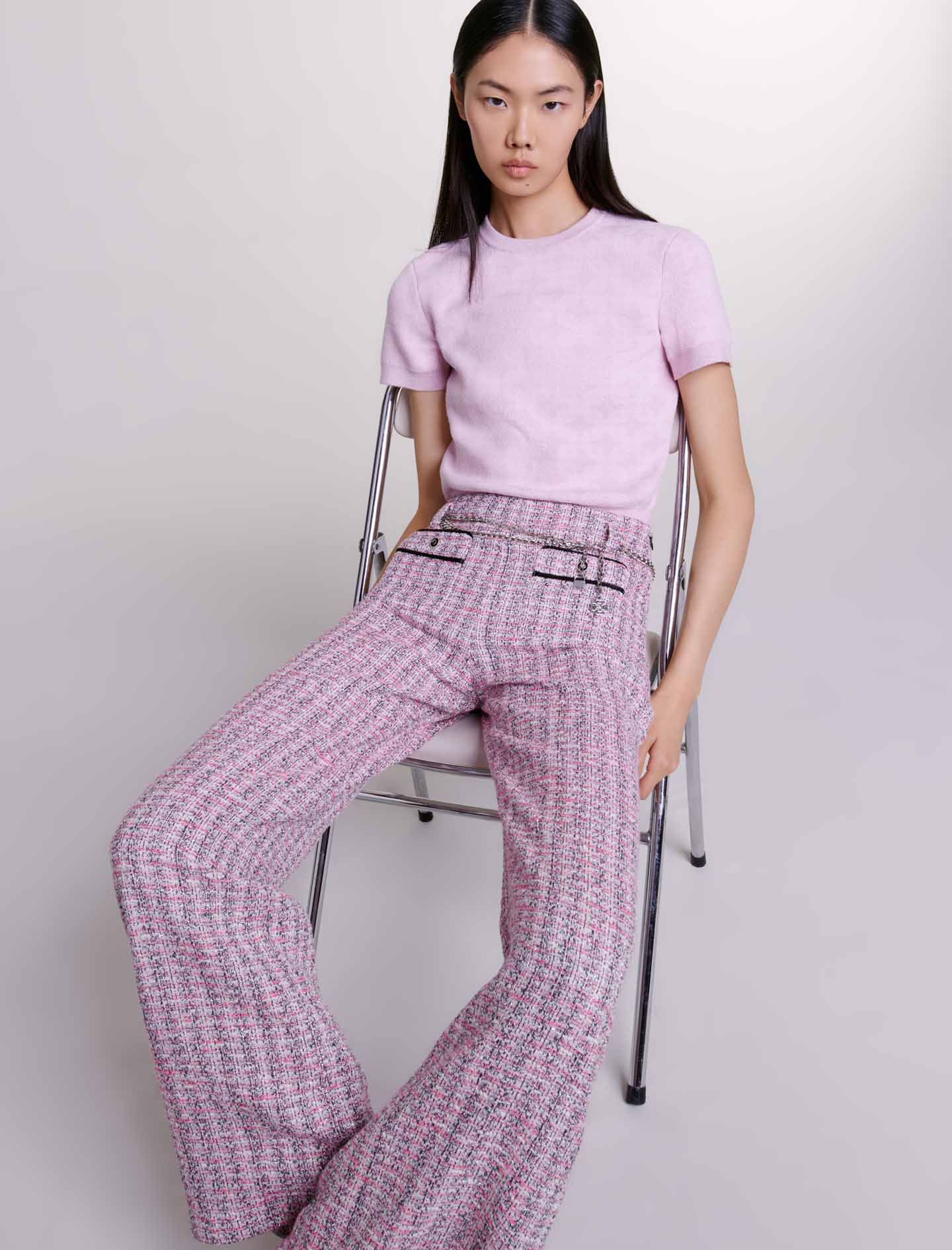 Wide tweed pants - Pink