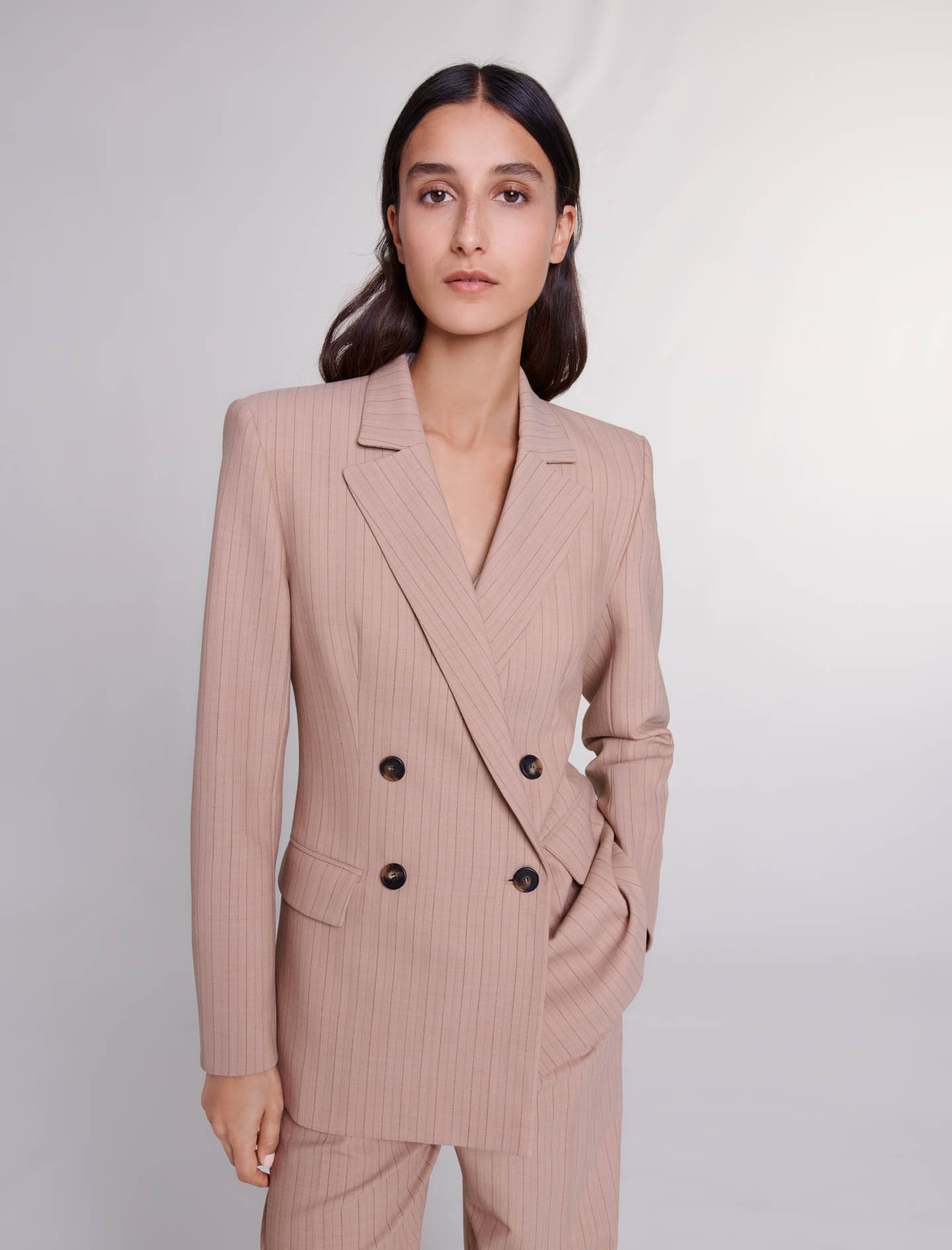 Striped tailored suit jacket - Beige