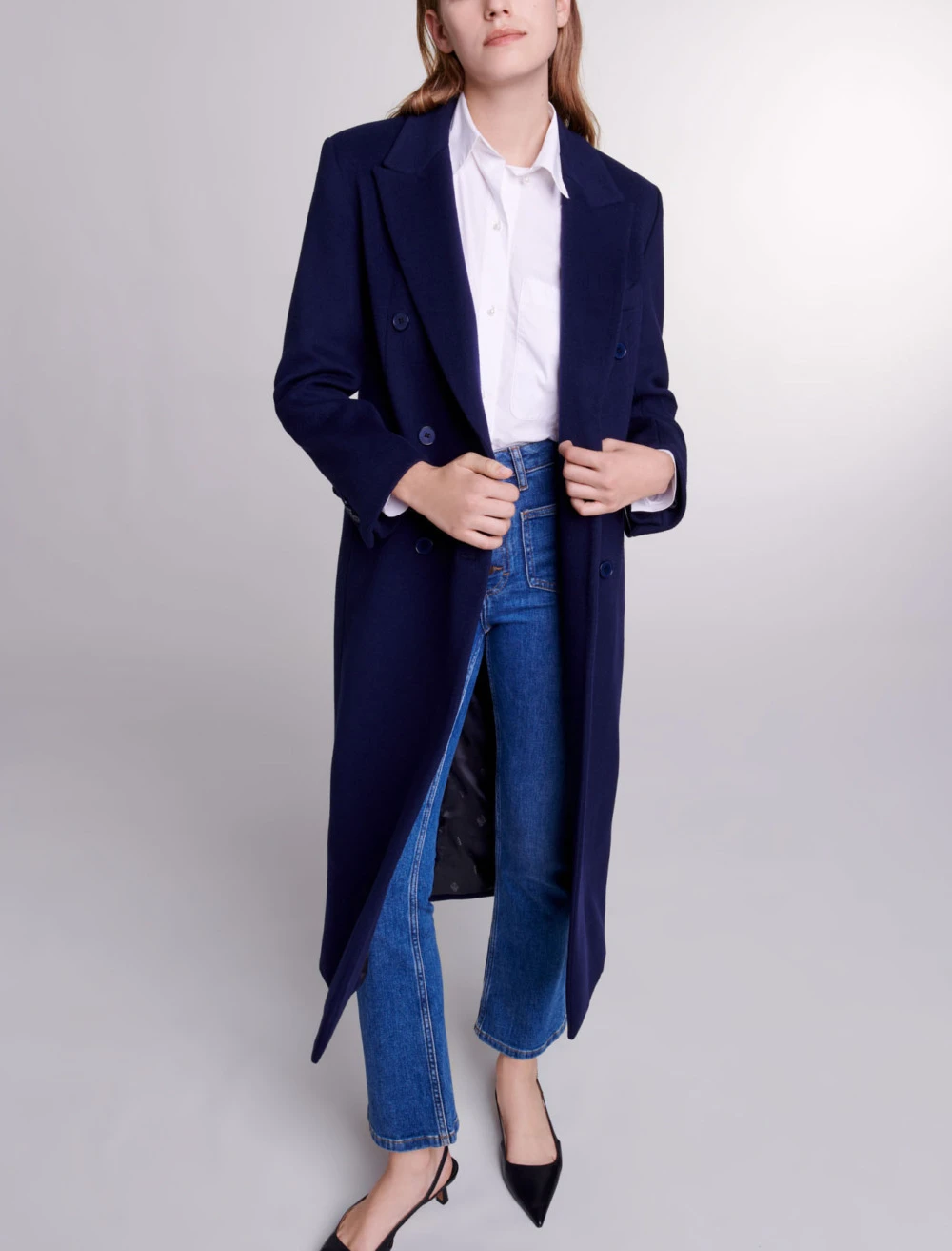 Long wool blend coat - Navy