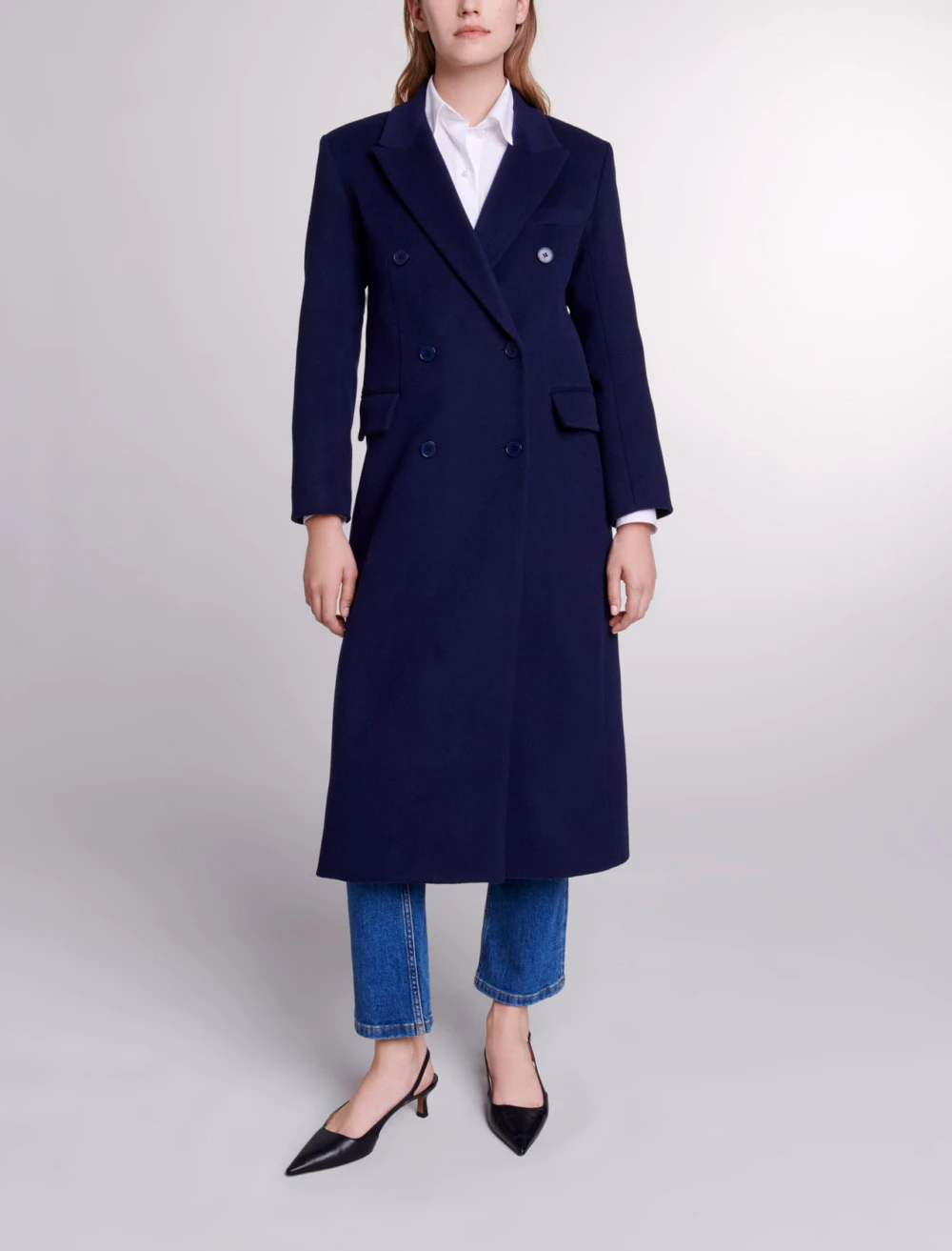 Long wool blend coat - Navy
