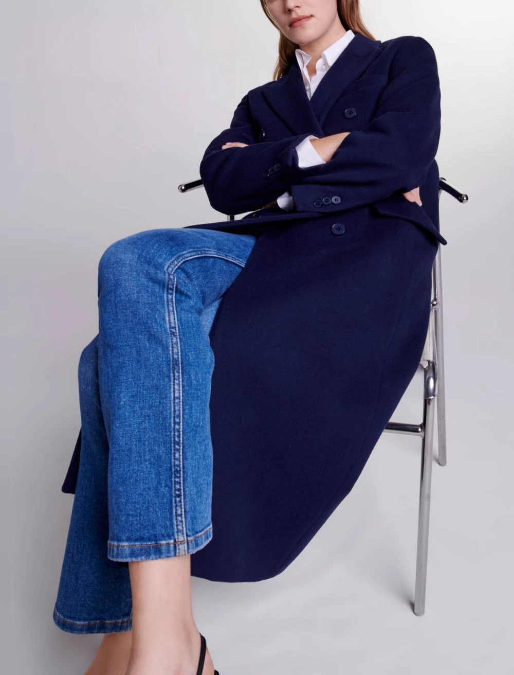 Long wool blend coat - Navy