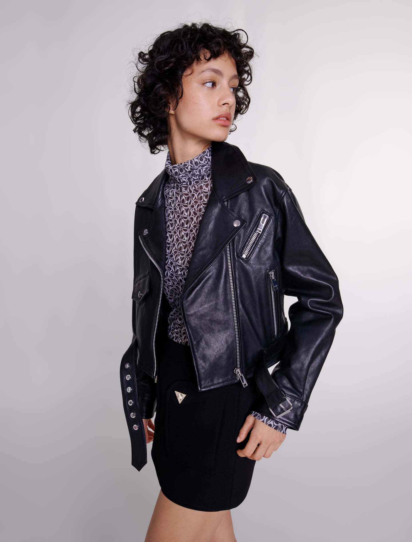 Cropped leather jacket - Black