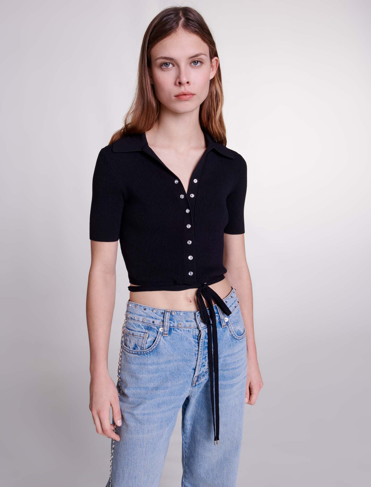 Rib Knit cropped sweater - Black