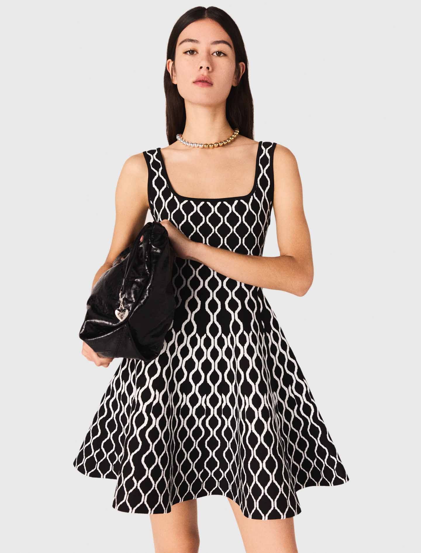 Sleeveless jumper dress - Black / White