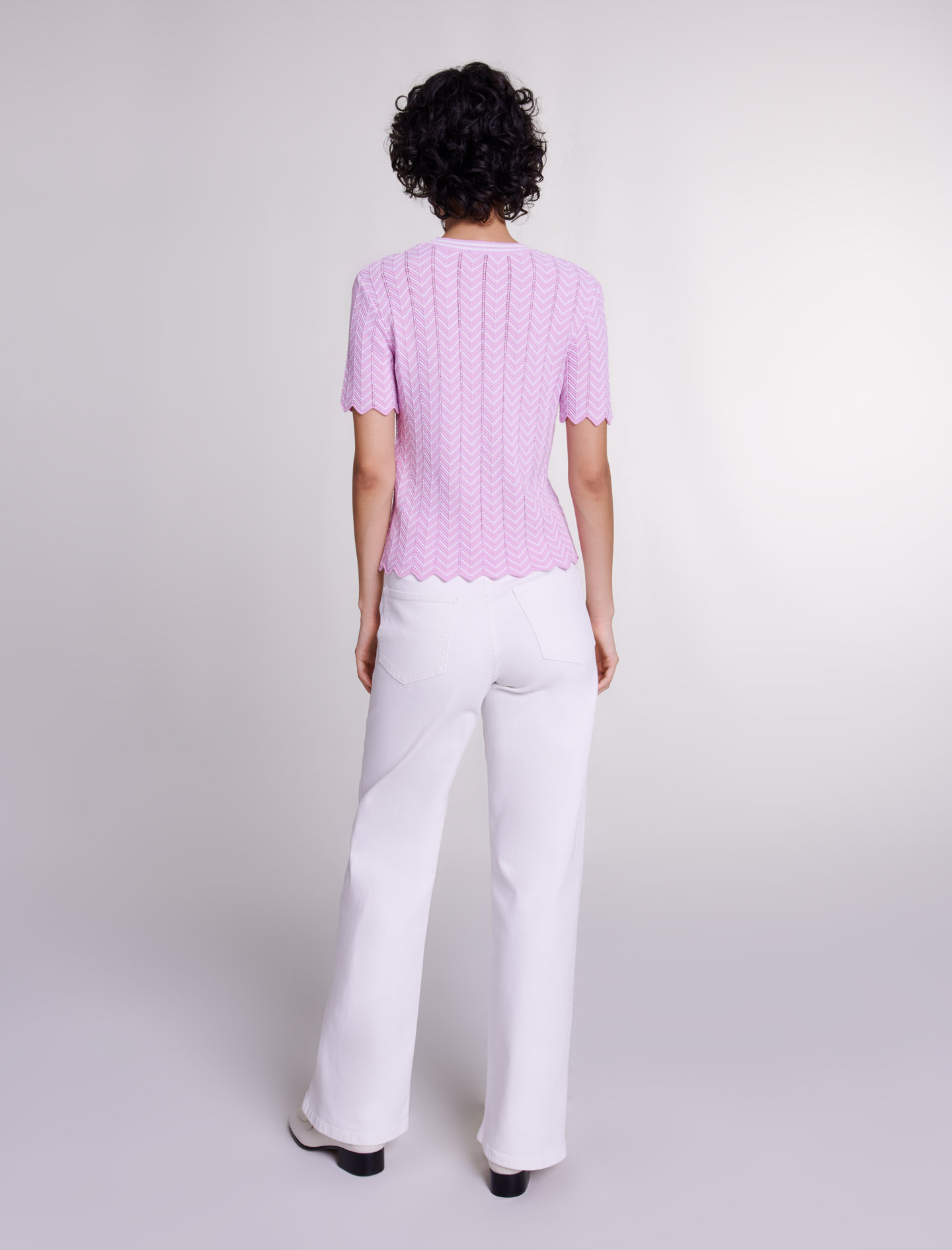 Openwork zigzag knit top - Purple