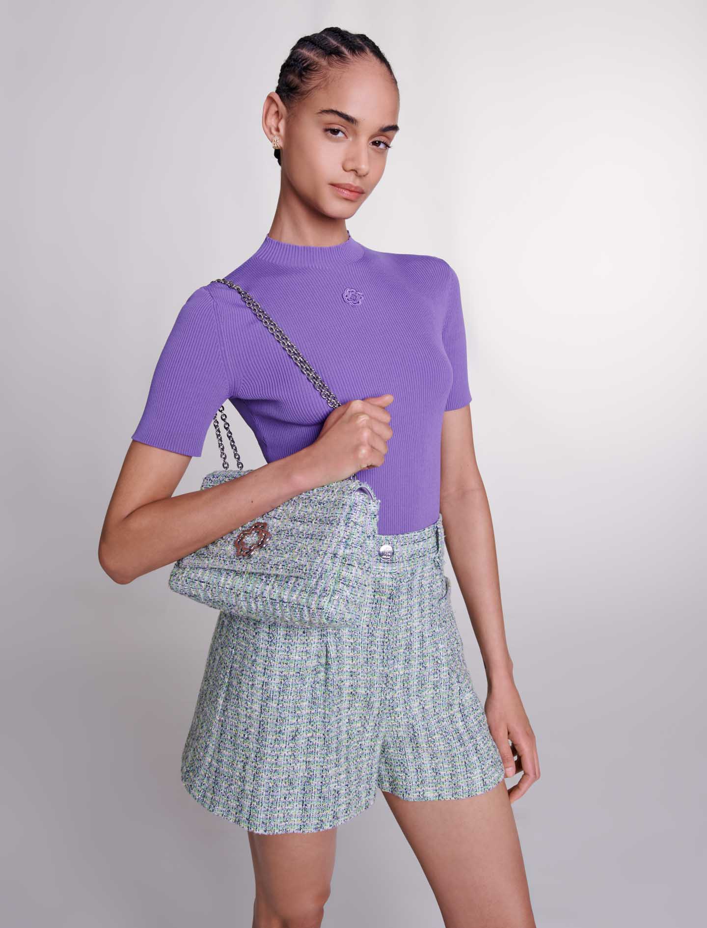 Tweed shorts with silver threads - Blue
