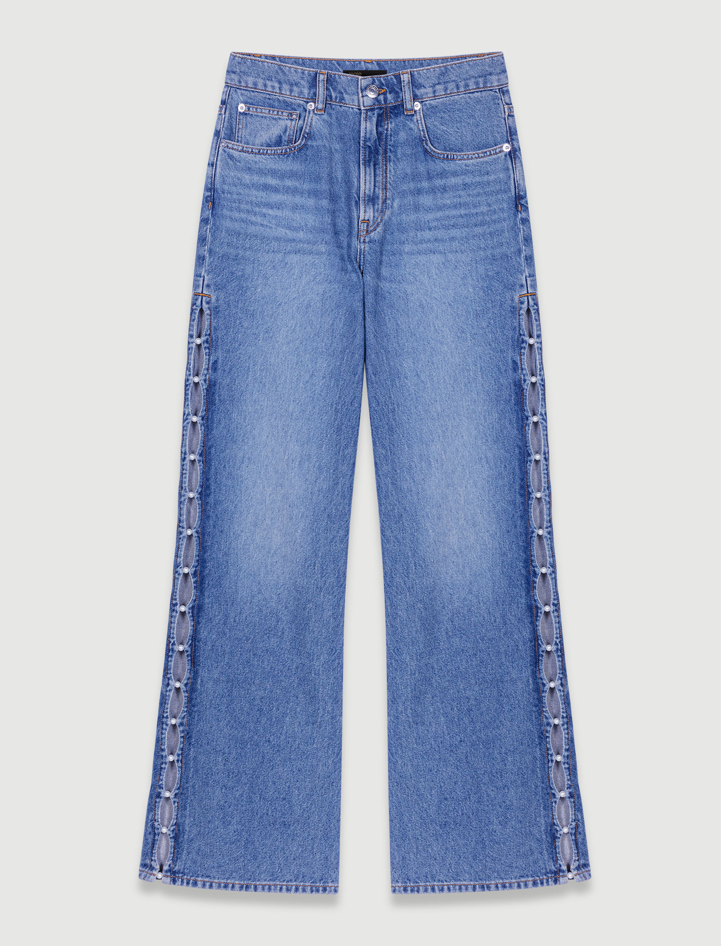 Beaded Cutaway Jeans - Blue
