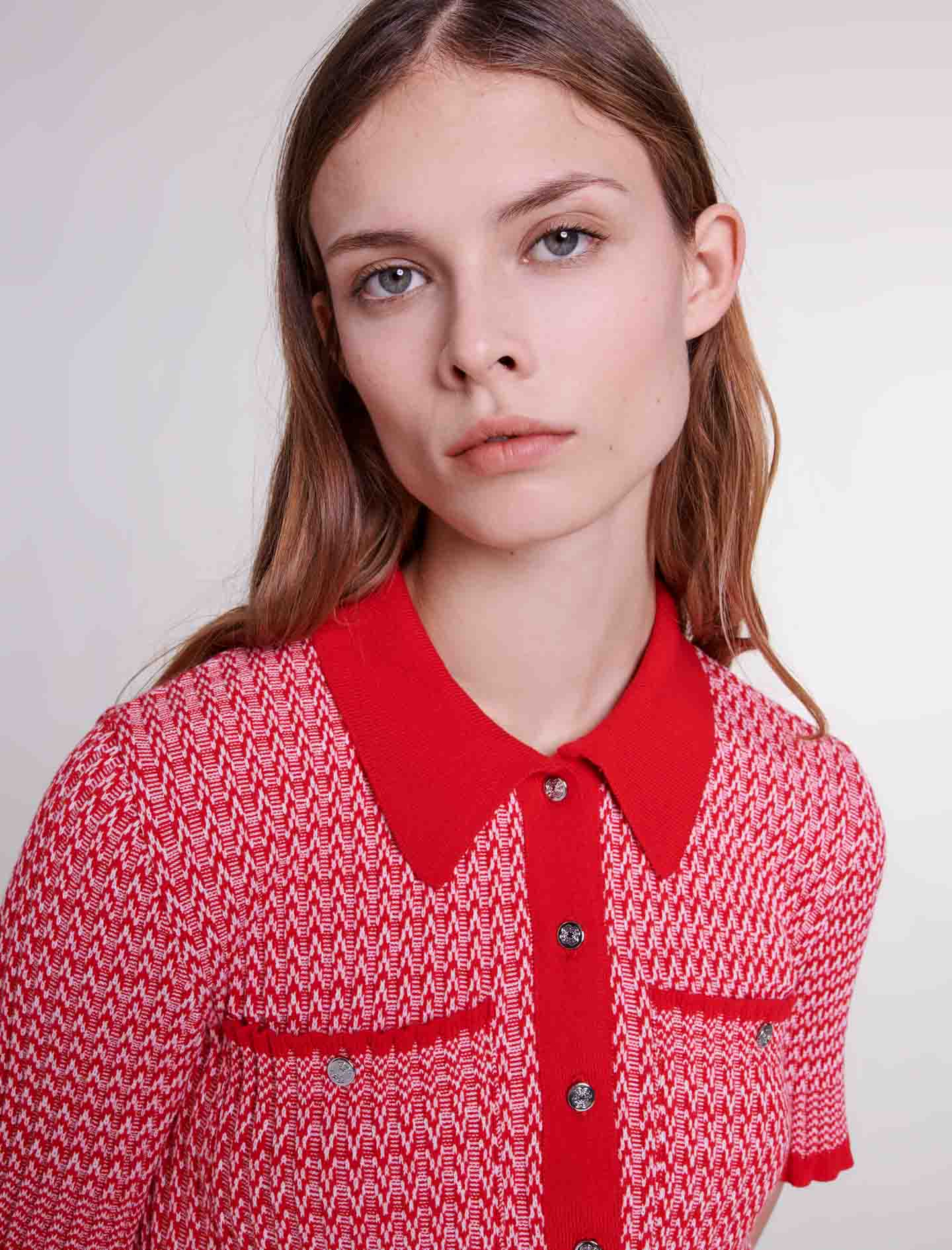 Cropped herringbone polo shirt - Red