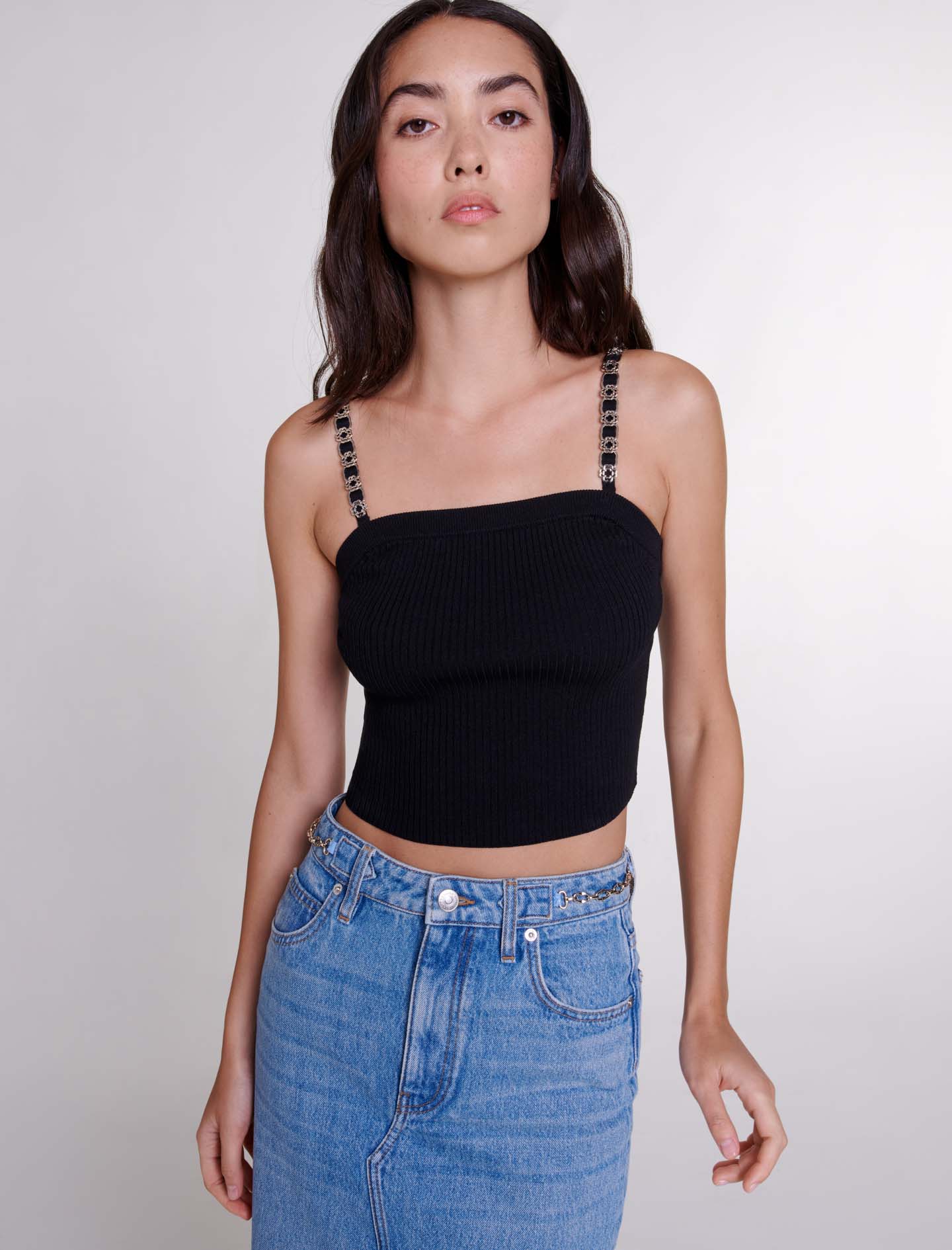 Sleeveless crop top - Black