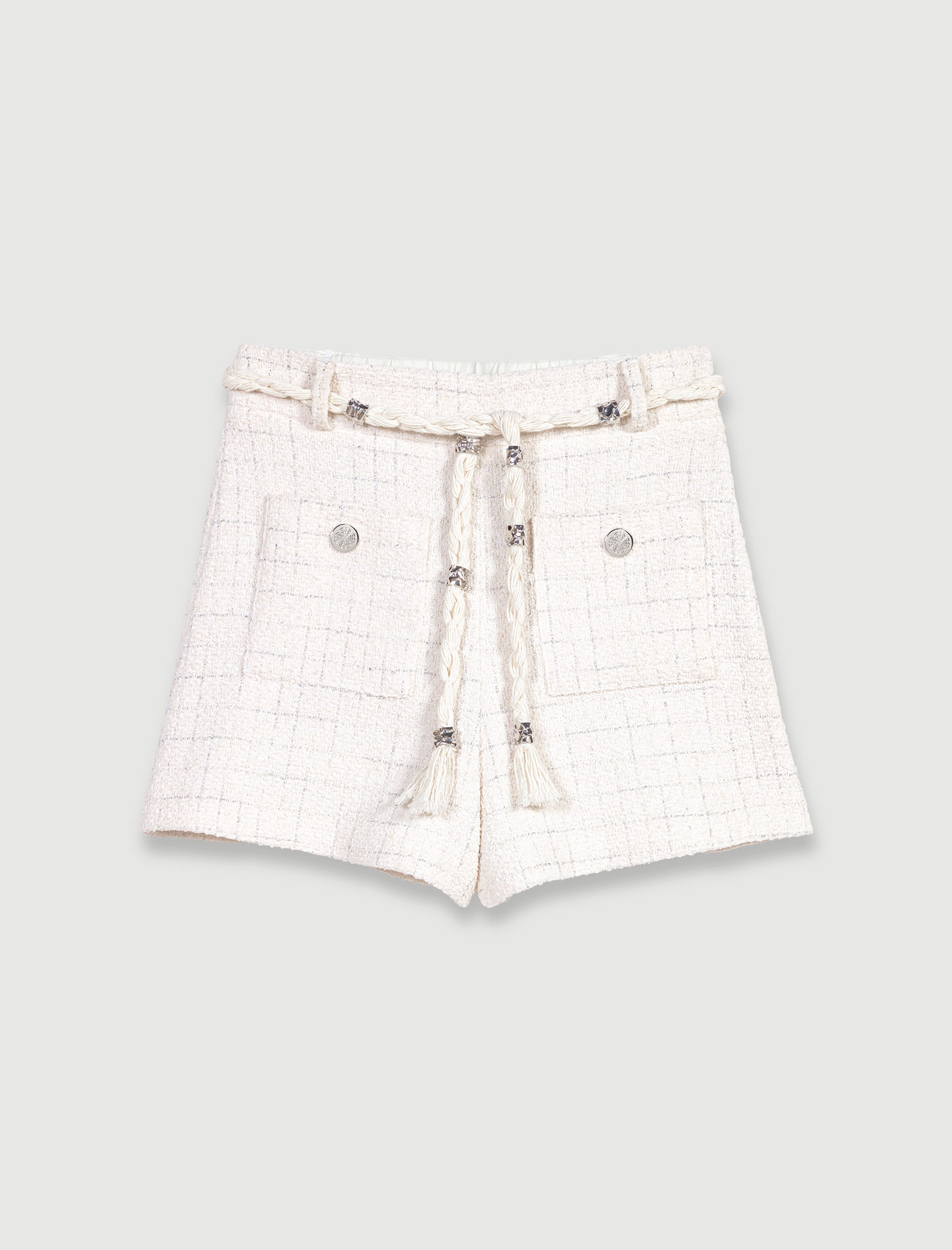 Tweed Shorts with metallic thread - White