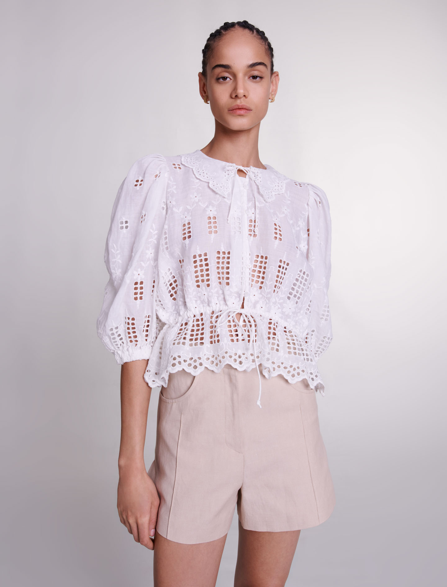 Embroidered linen blouse - White