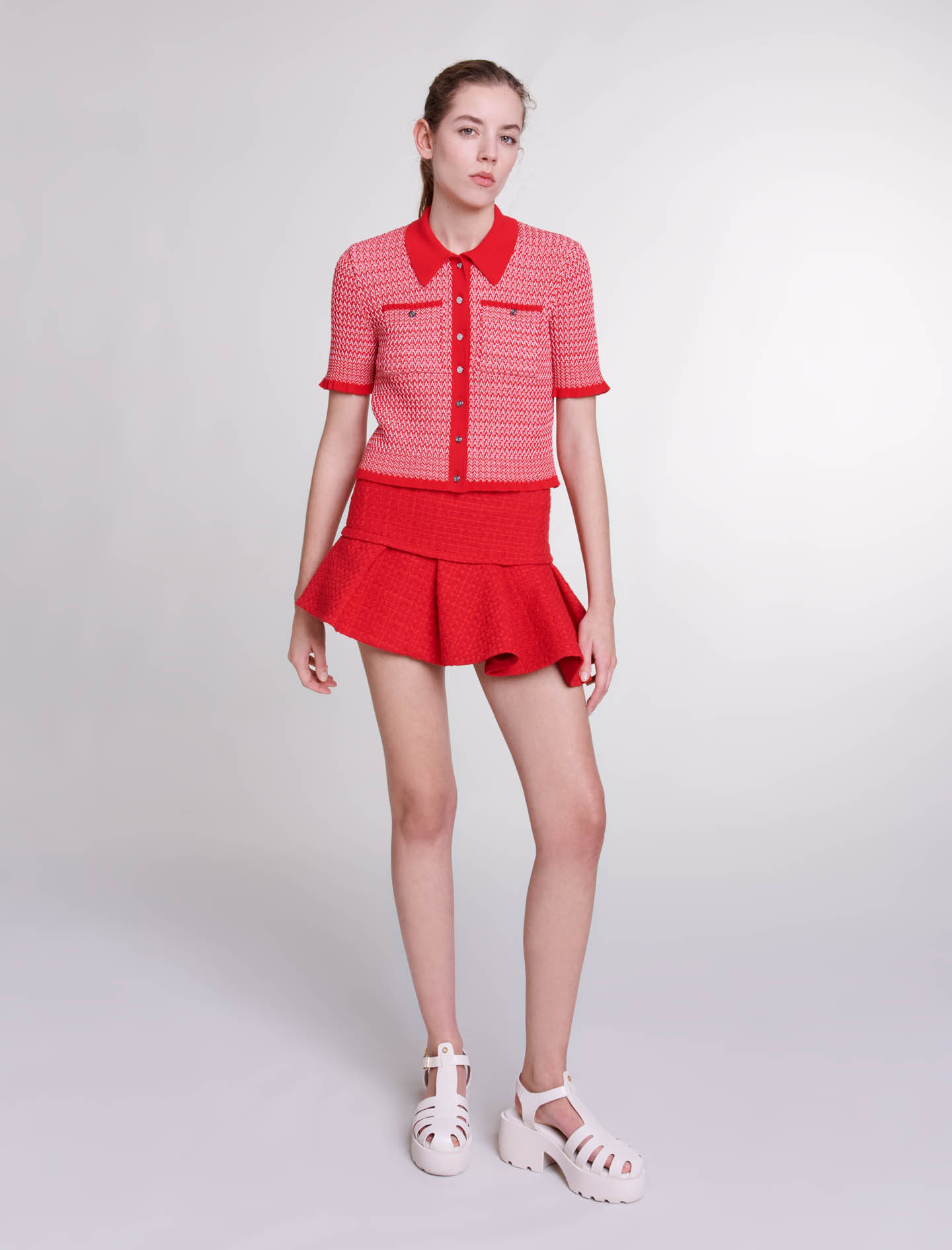 Asymmetrical tweed miniskirt - Red