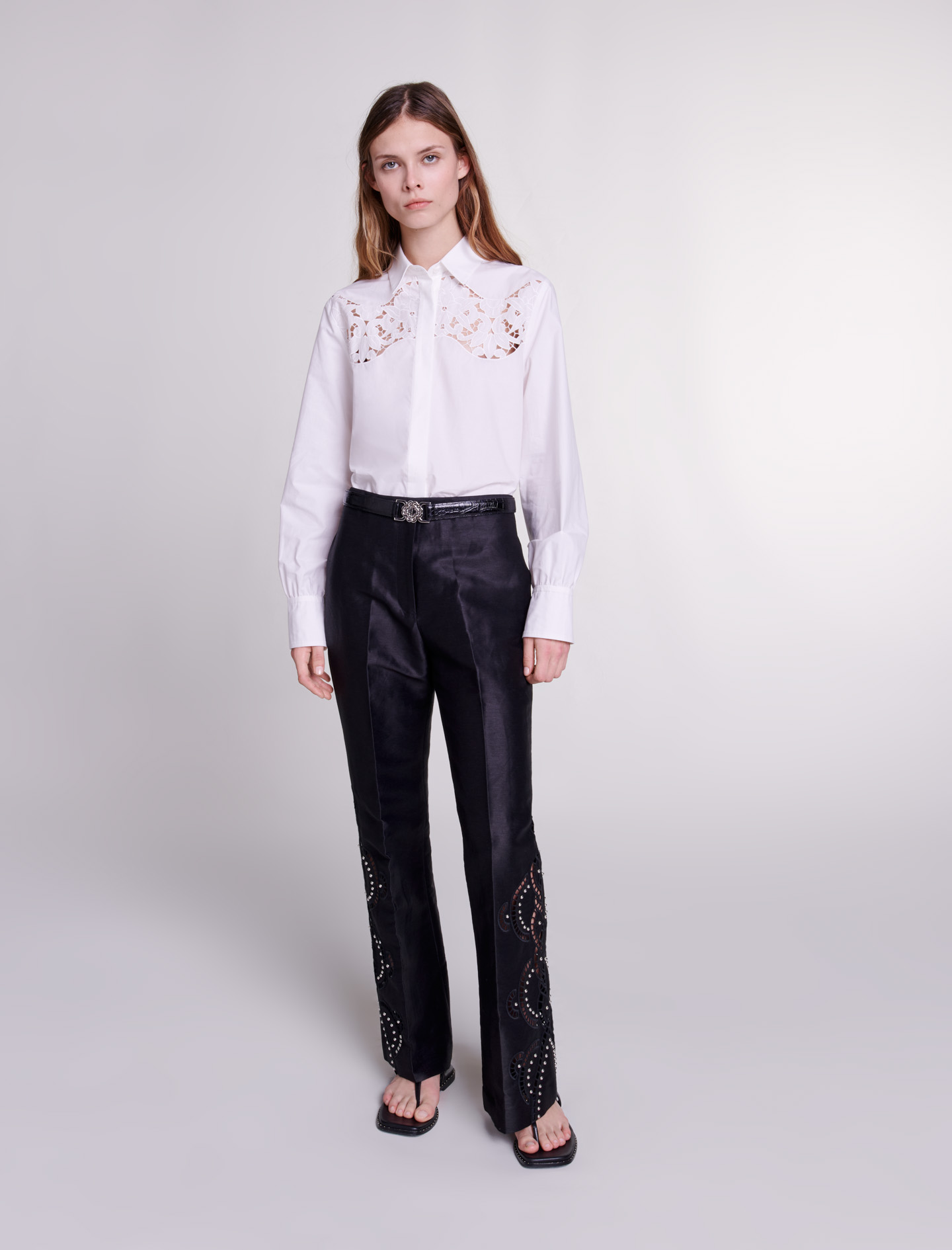 Openwork flared trousers - Black