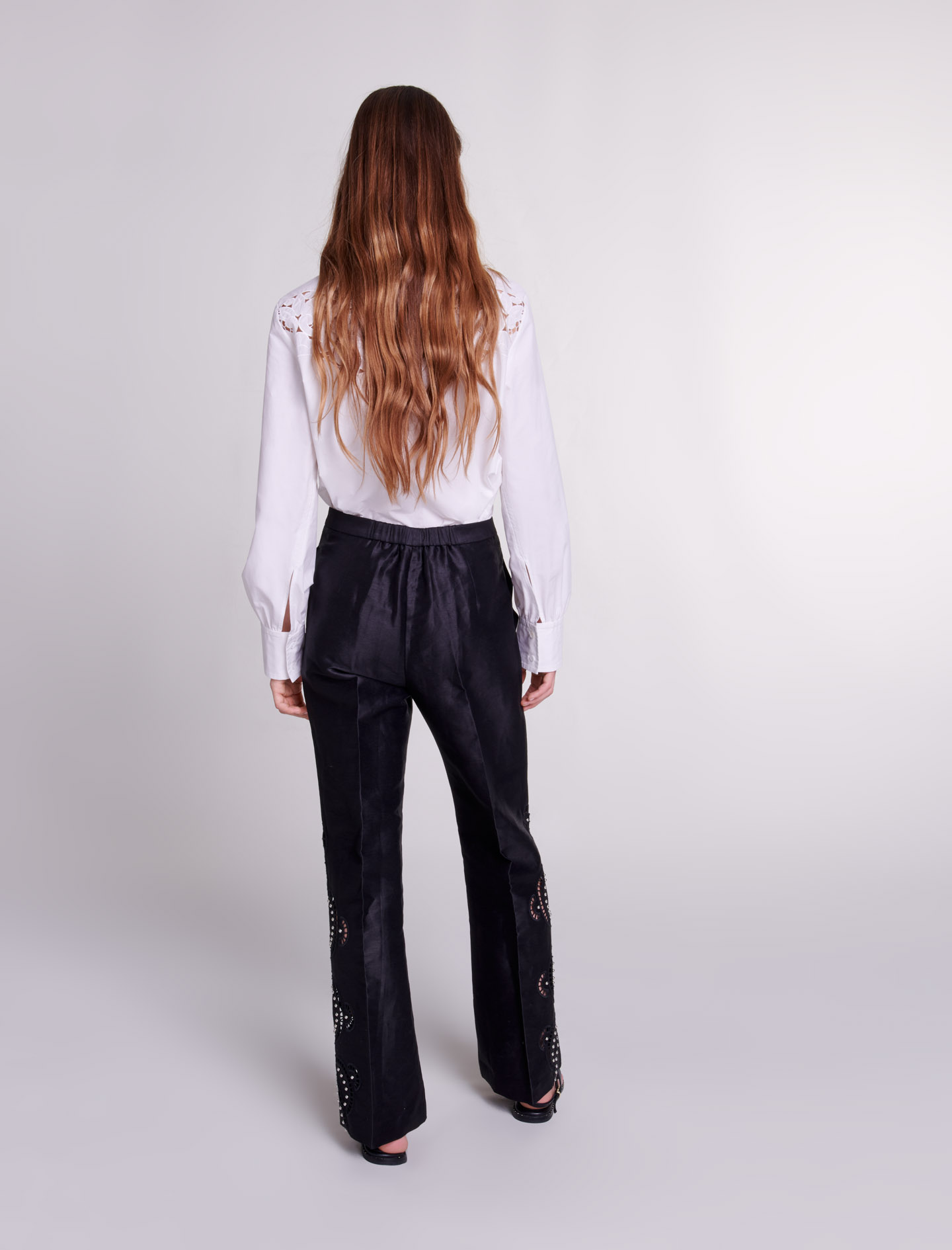 Openwork flared trousers - Black