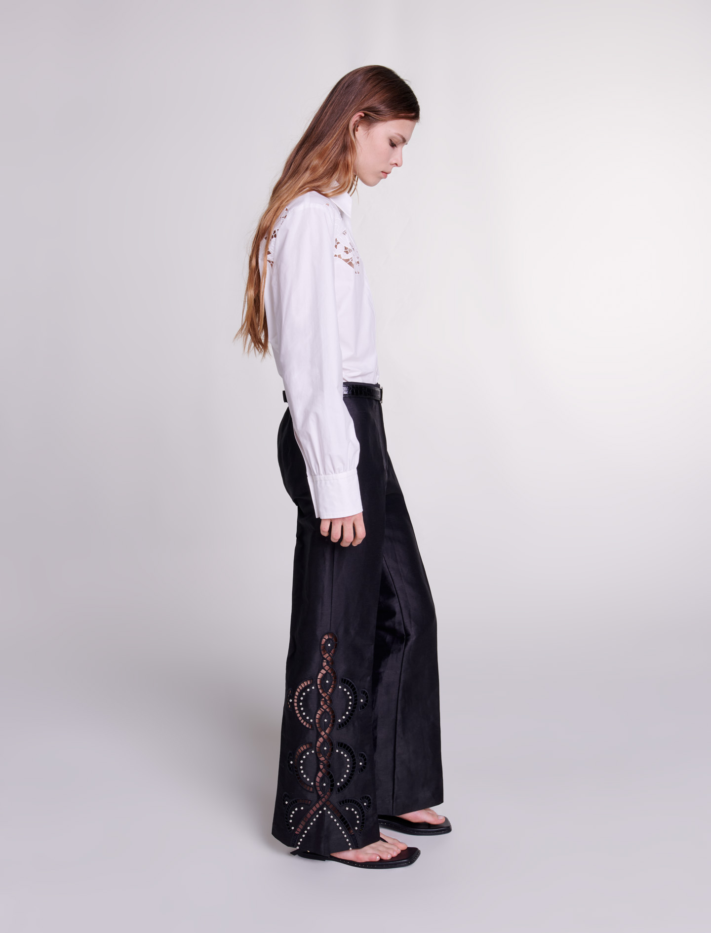 Openwork flared trousers - Black