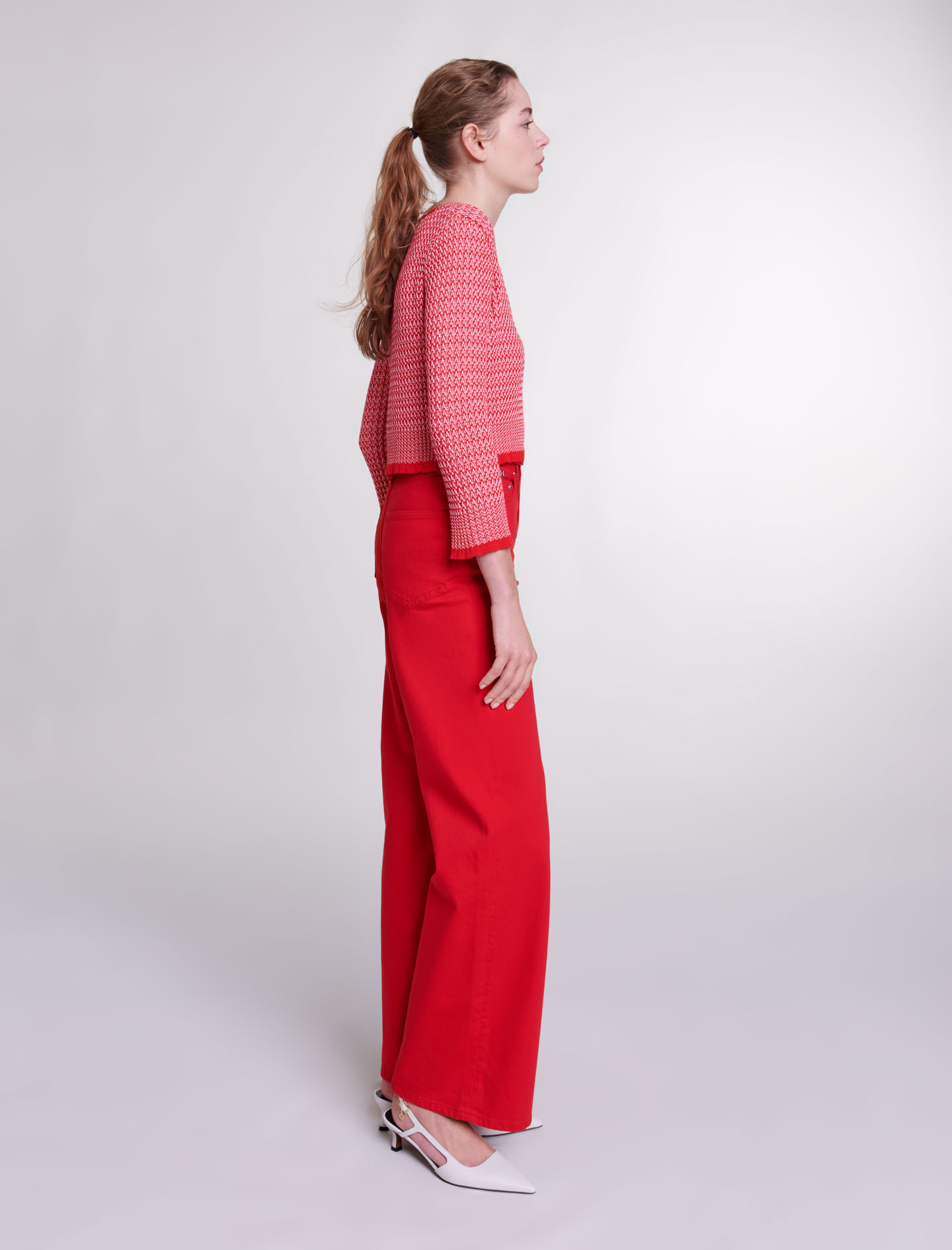 Herringbone knit twin set - Red