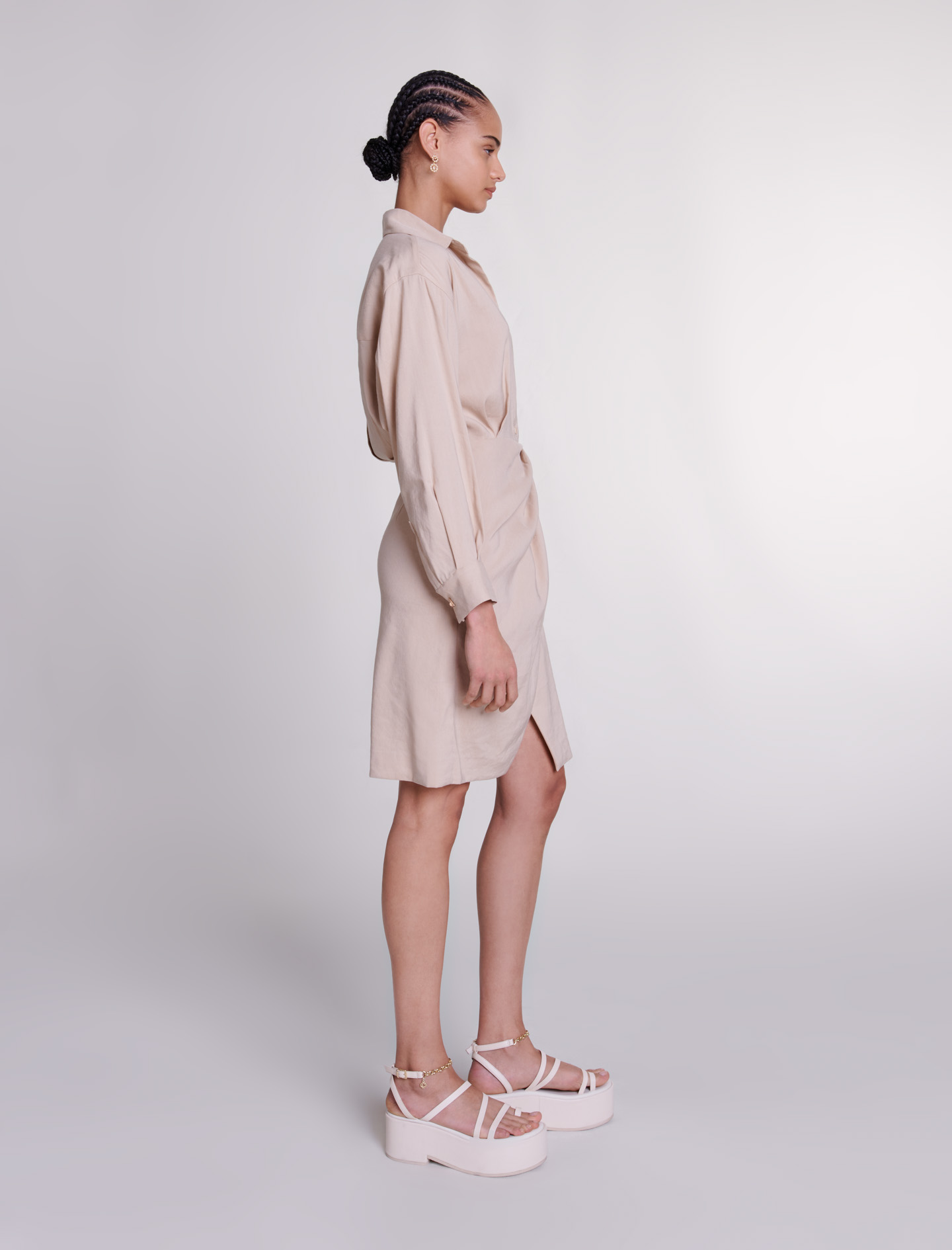 Linen midi dress - Beige