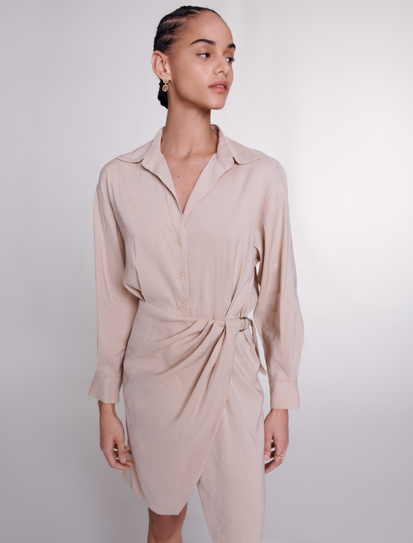 Linen midi dress - Beige