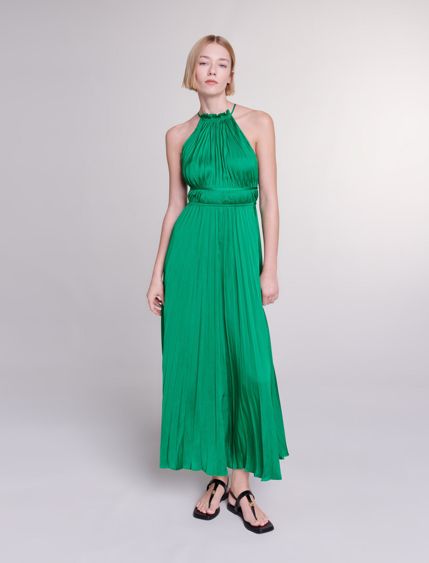 Pleather satin maxi dress - Green