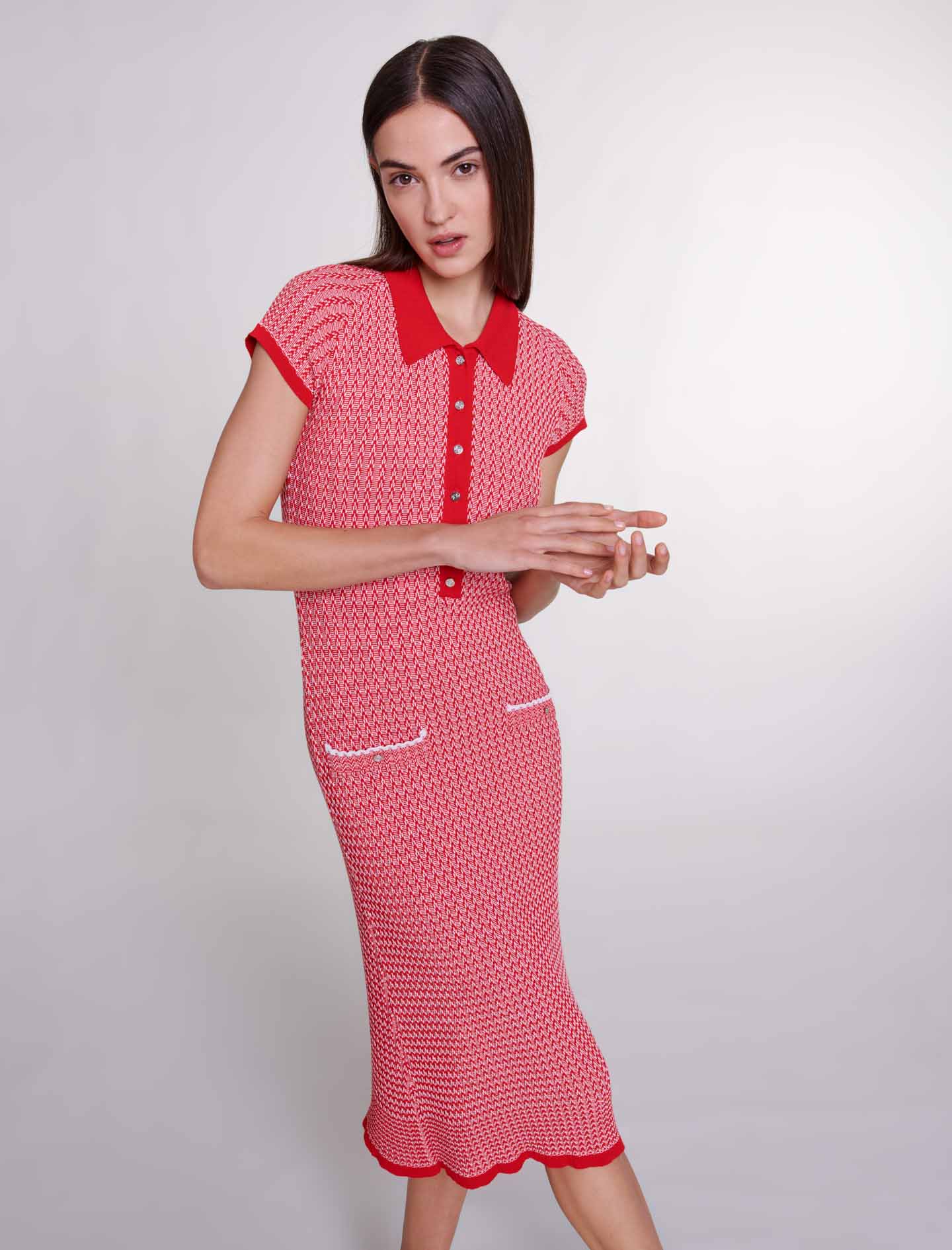 Herringbone knit maxi dress - Red