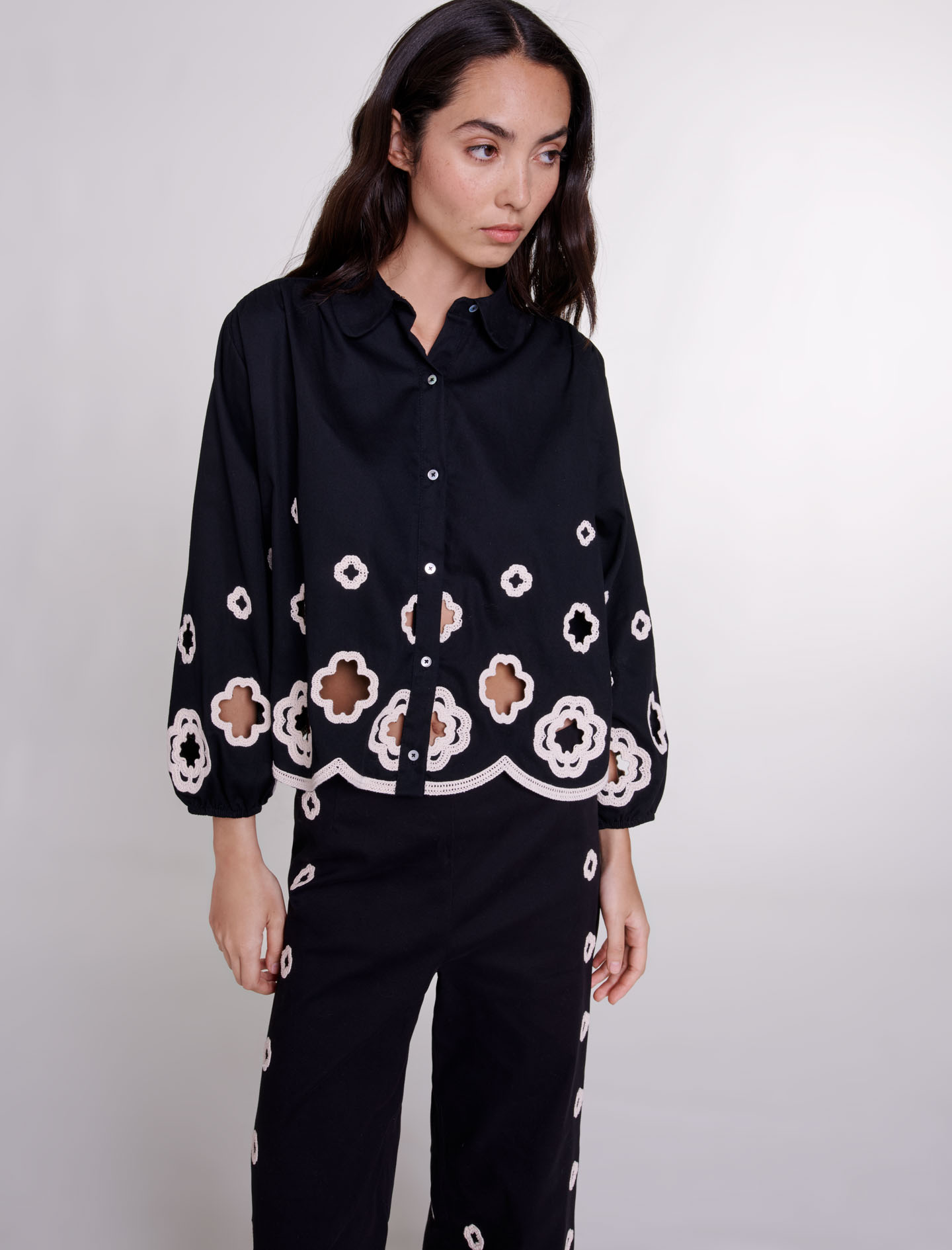 Crochet clovers shirt - Black