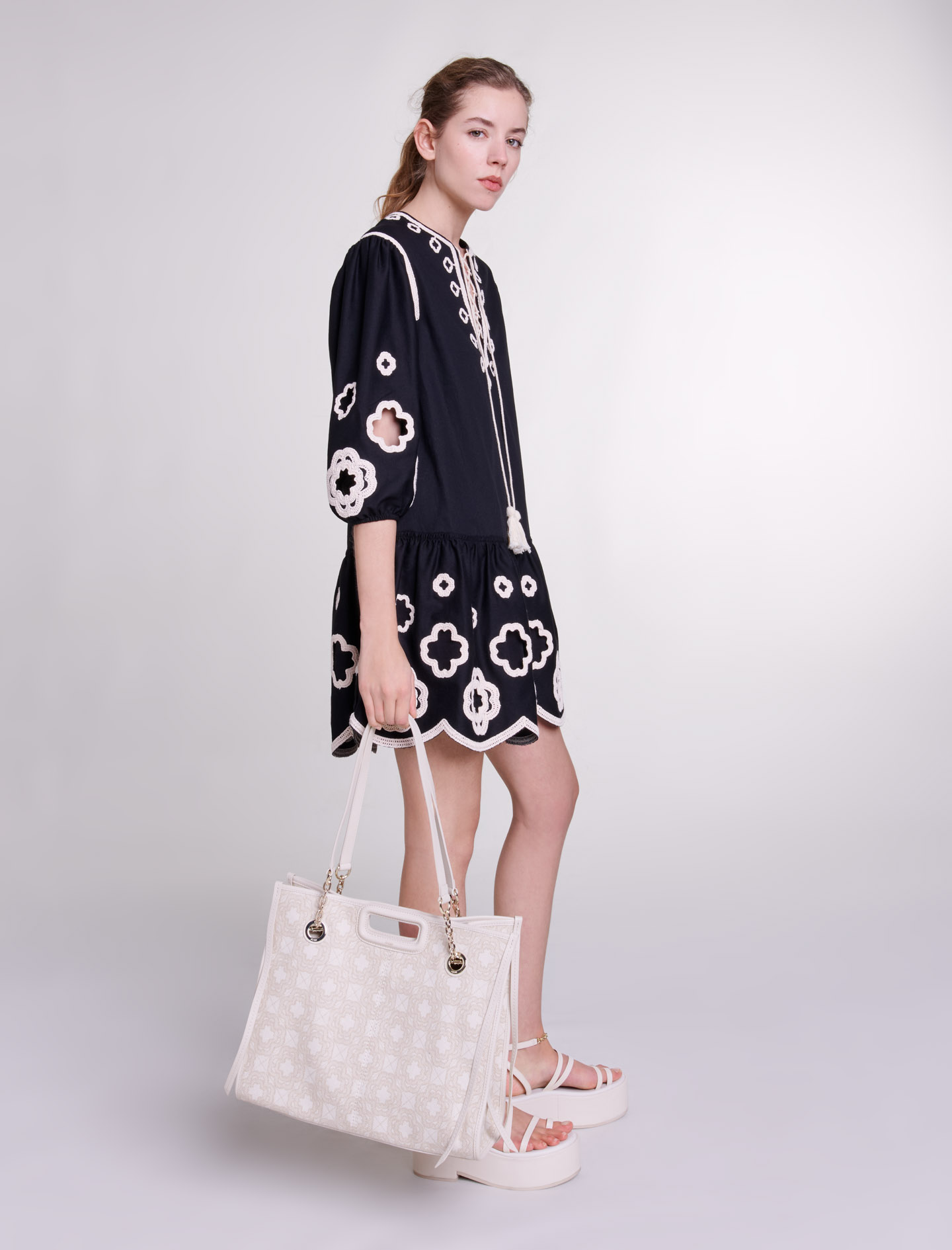 Short embroidered tunic dress - Black